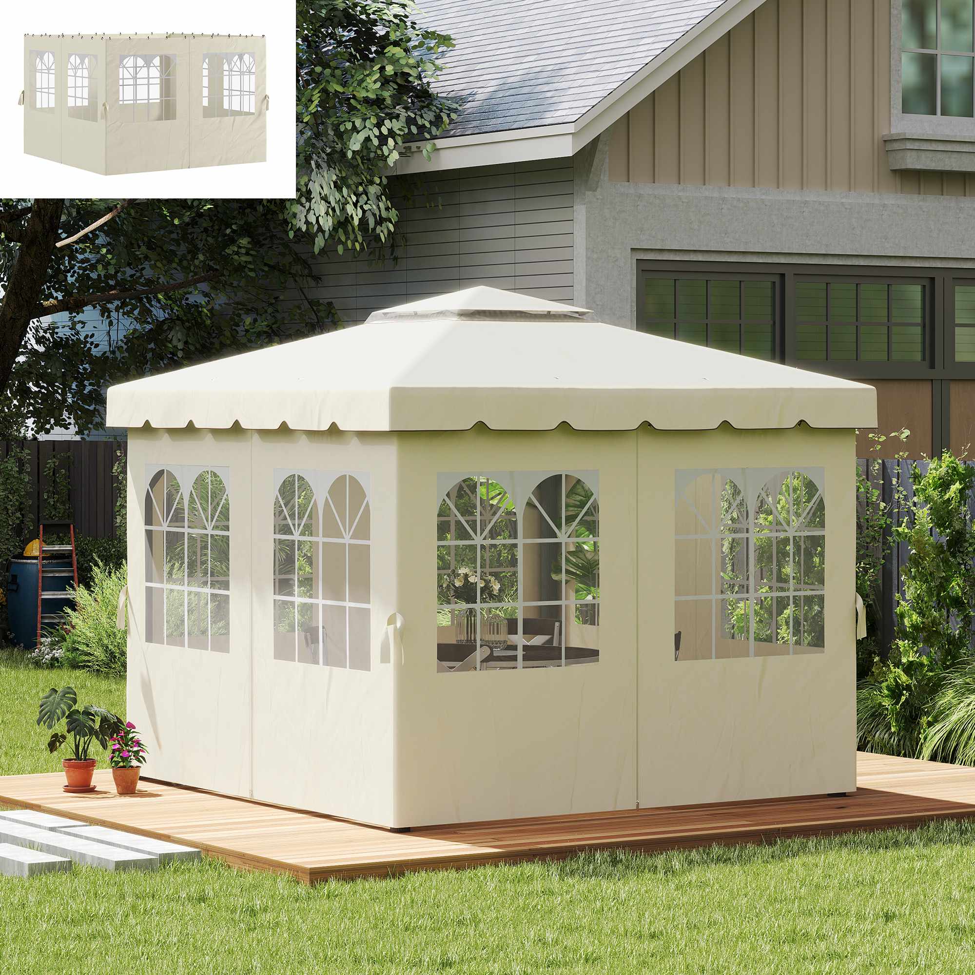 Sidopaneler till paviljong, 4-pack, 3x3m, krämfärgade, UV- och vattenbeständiga