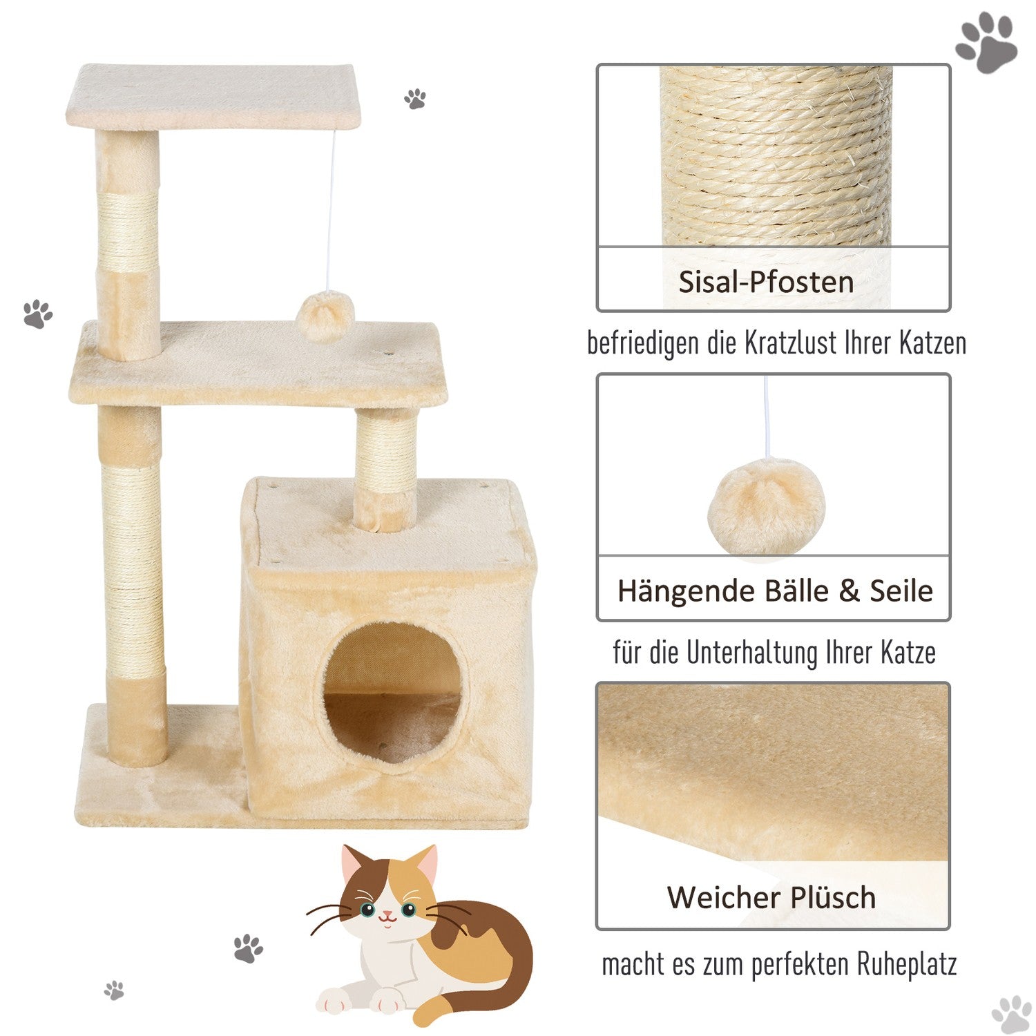 Sisal Cat skrapstolpe, mjuk plysch, stabil, 50x30x80 cm