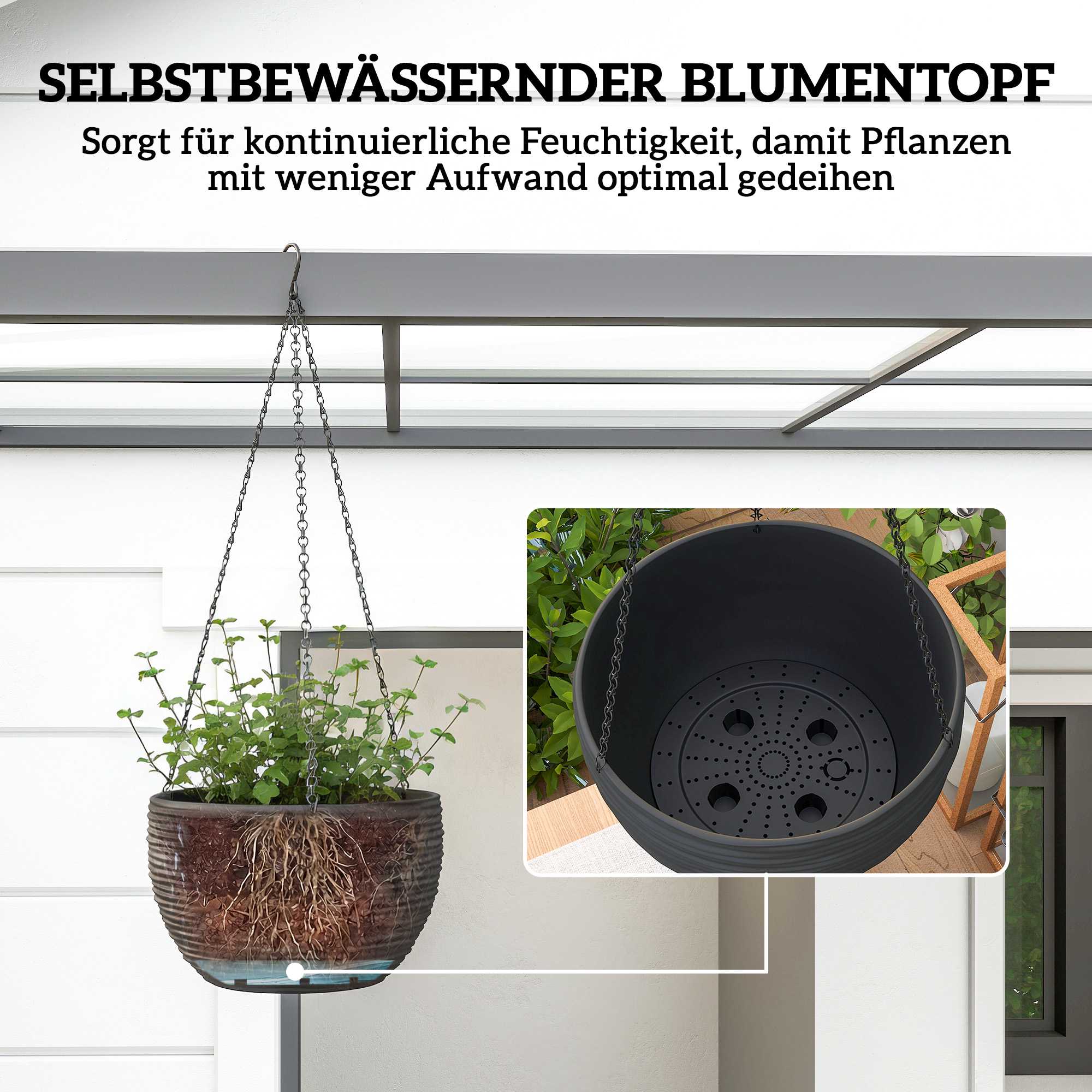 Självbevattnande hängande krukor, set, svart, 4-pack