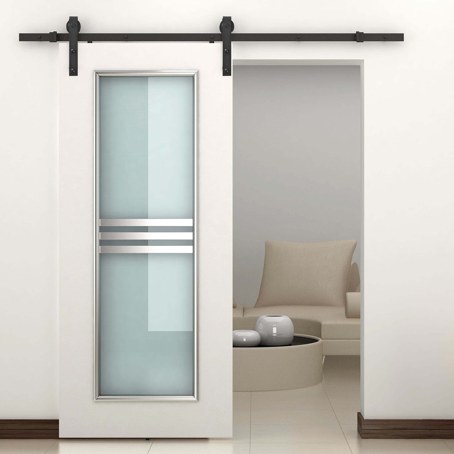 Skjutdörrsbeslag Set – 200cm Kolstål Svart