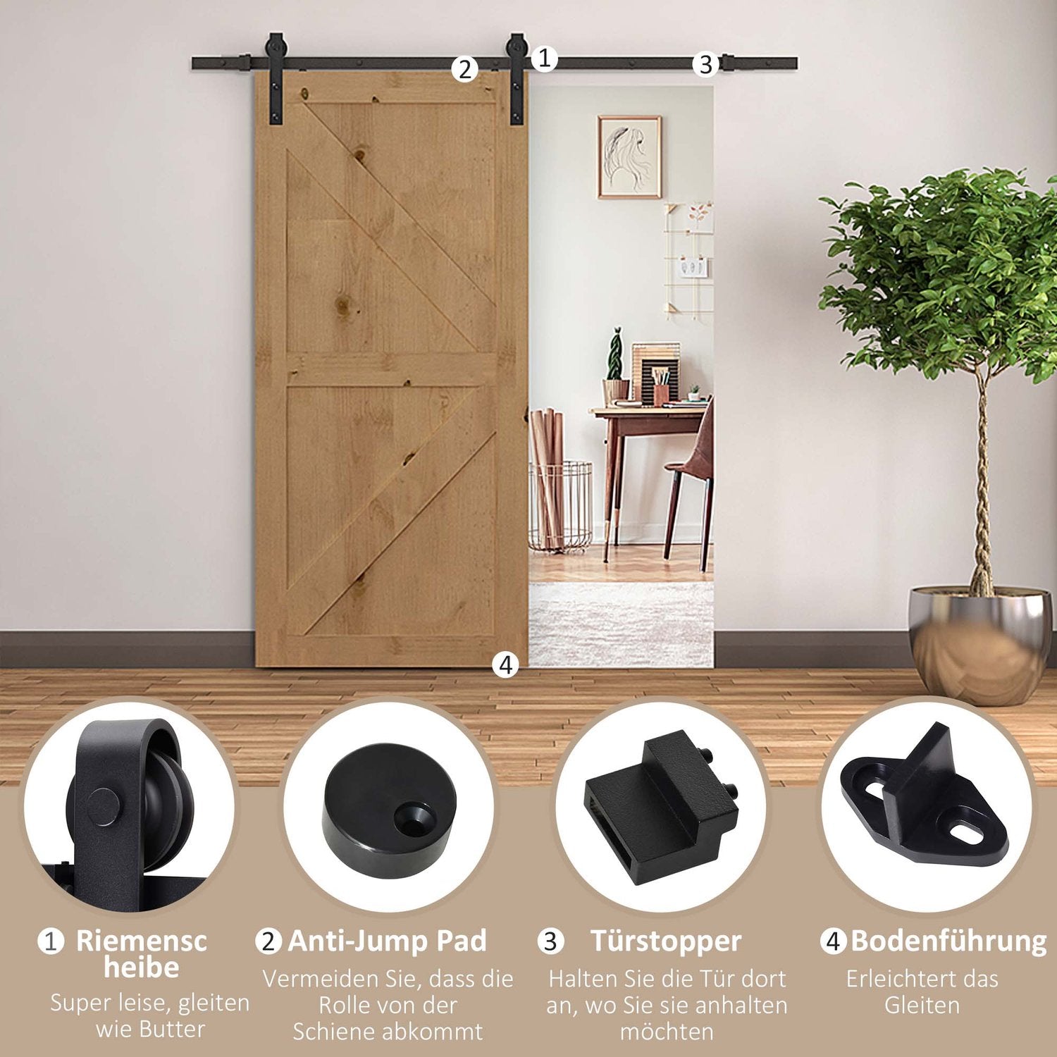 Skjutdörrsbeslag Set – 200cm Kolstål Svart