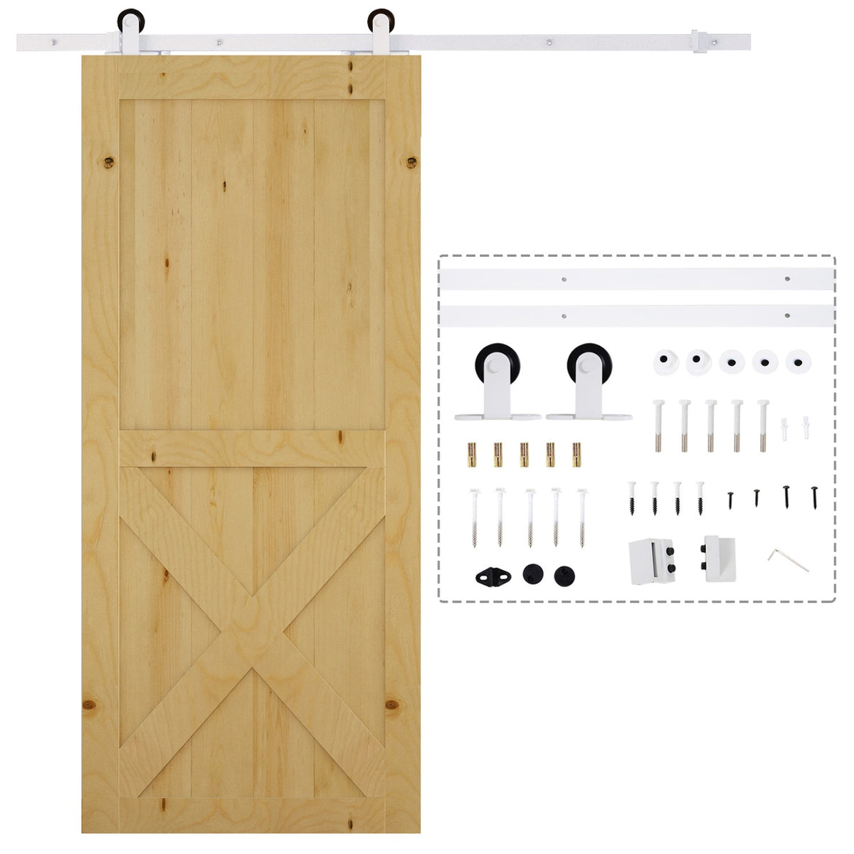 Système de porte coulissante 183 cm, acier au carbone, set complet