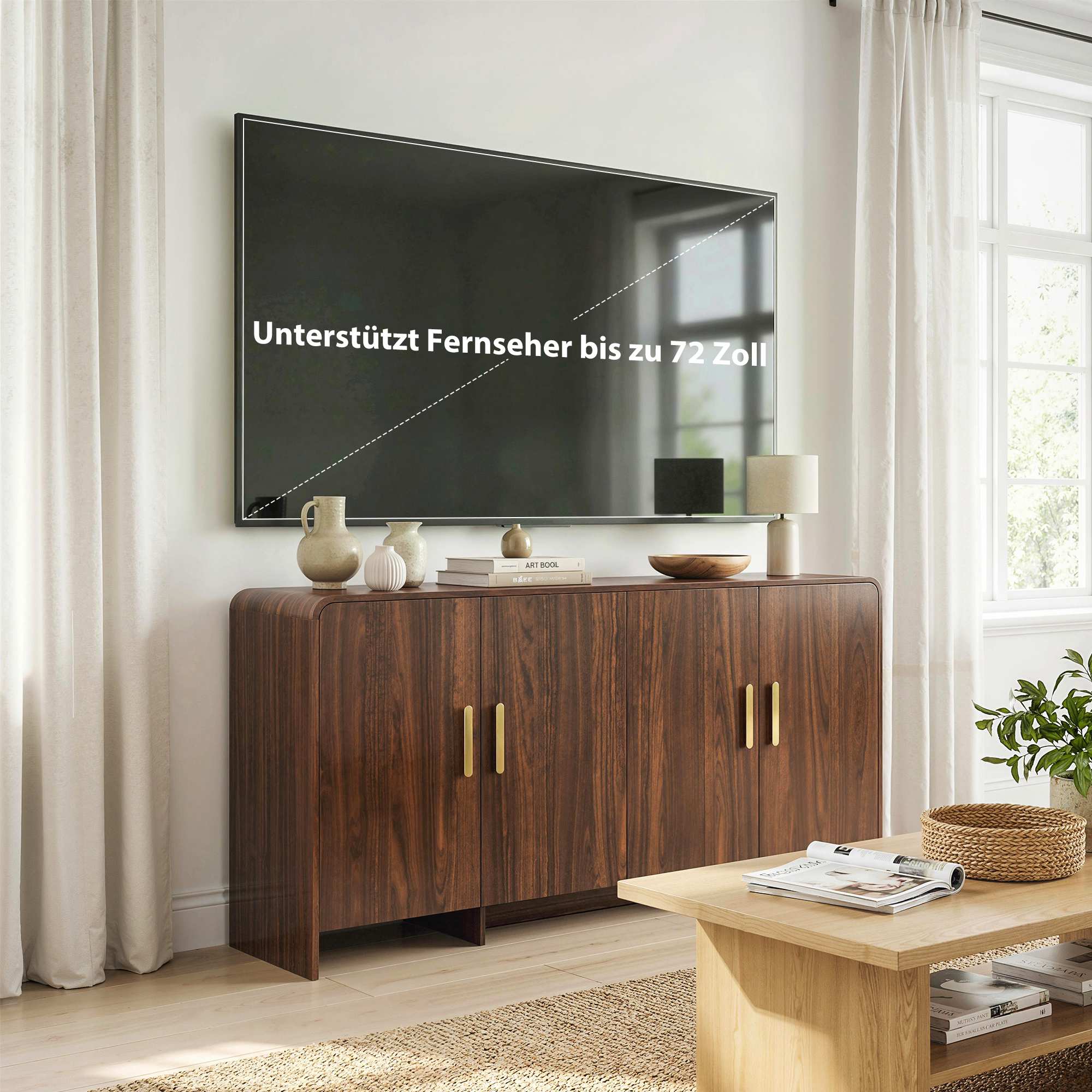 Skänk buffé 152 cm, mjukstängande dörrar, valnötsfinish