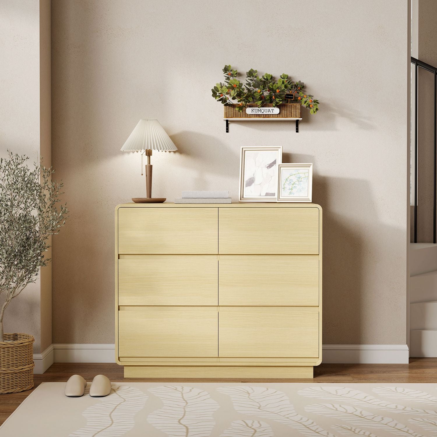 Skänk med 6 lådor, 100 cm, naturträfinish