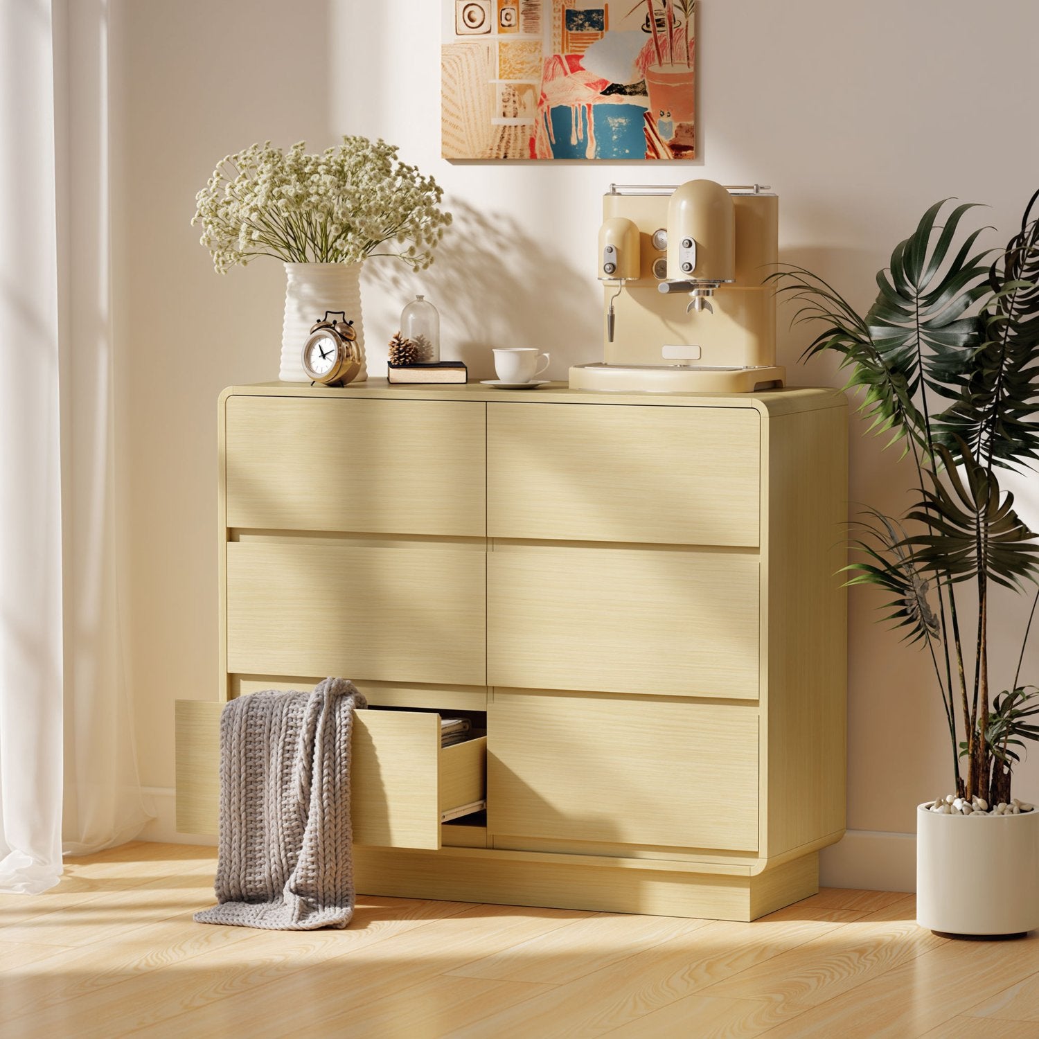 Skänk med 6 lådor, 100 cm, naturträfinish