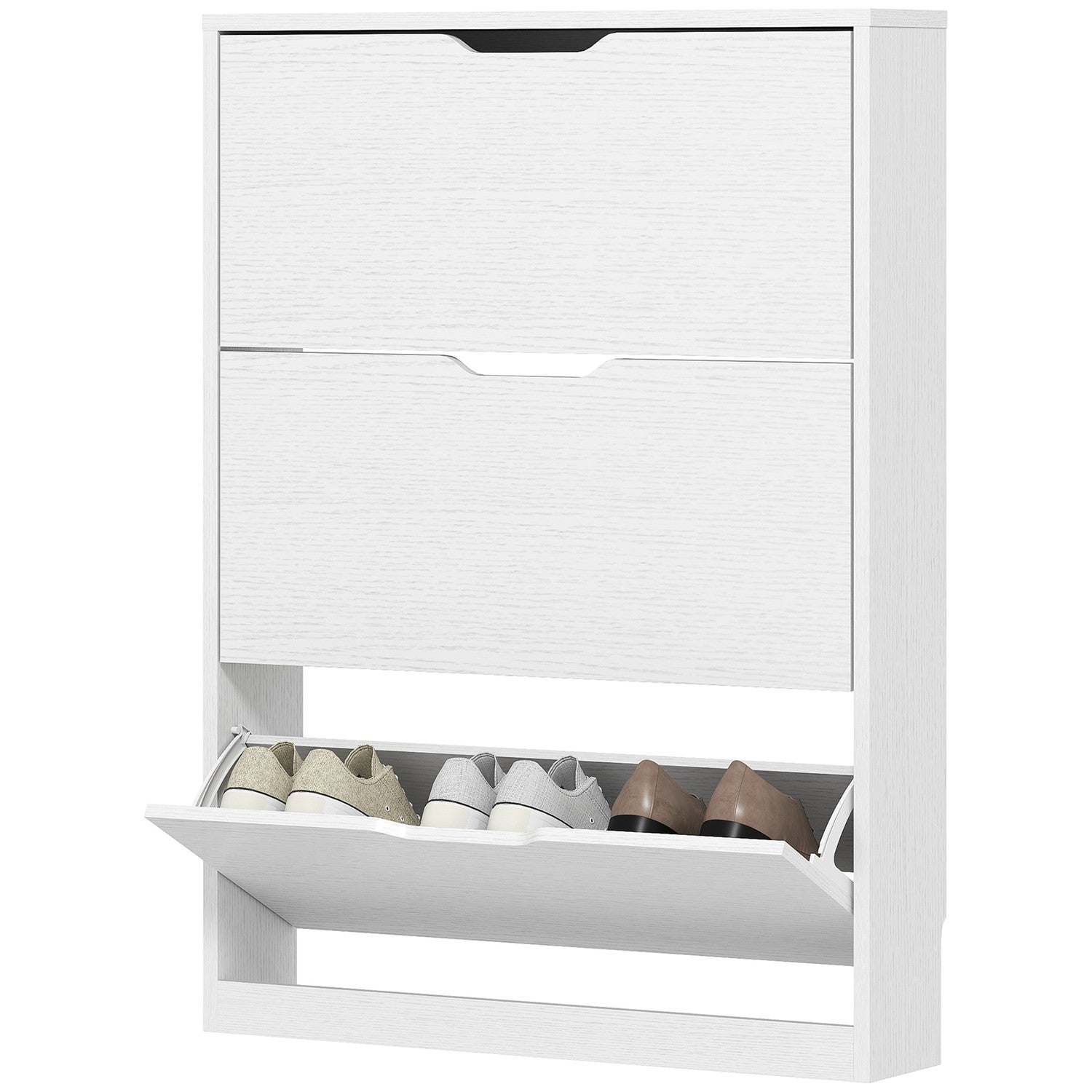 Smalt vitt skoskåp för 9-12 par, 3 klaffar, 80x17x108 cm
