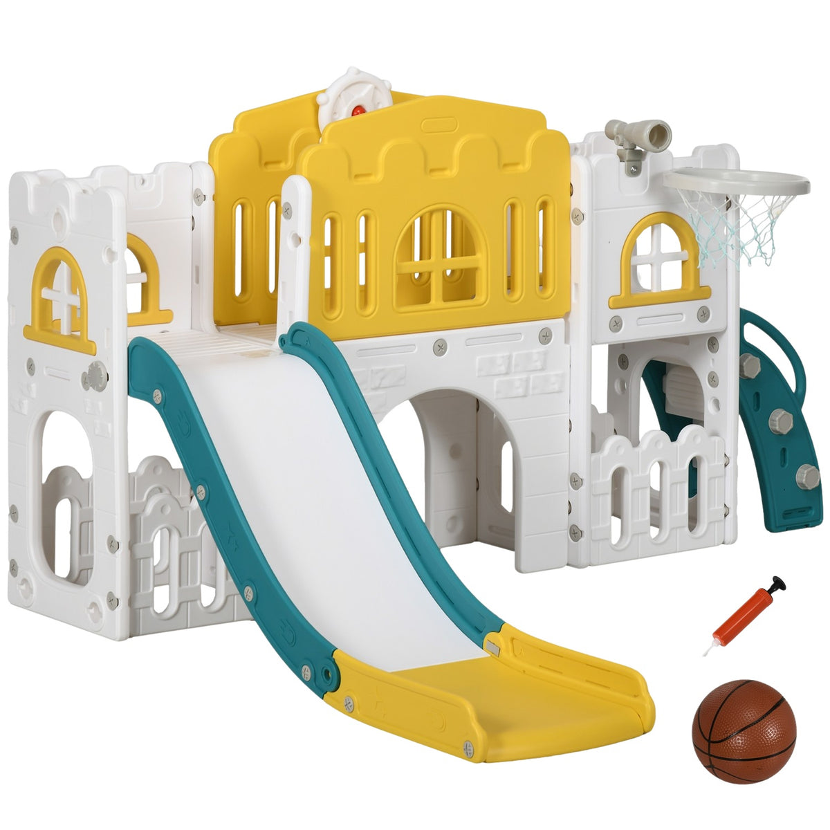 Aire de jeu toboggan 7-en-1 pour tout-petits avec cage à grimper et panier