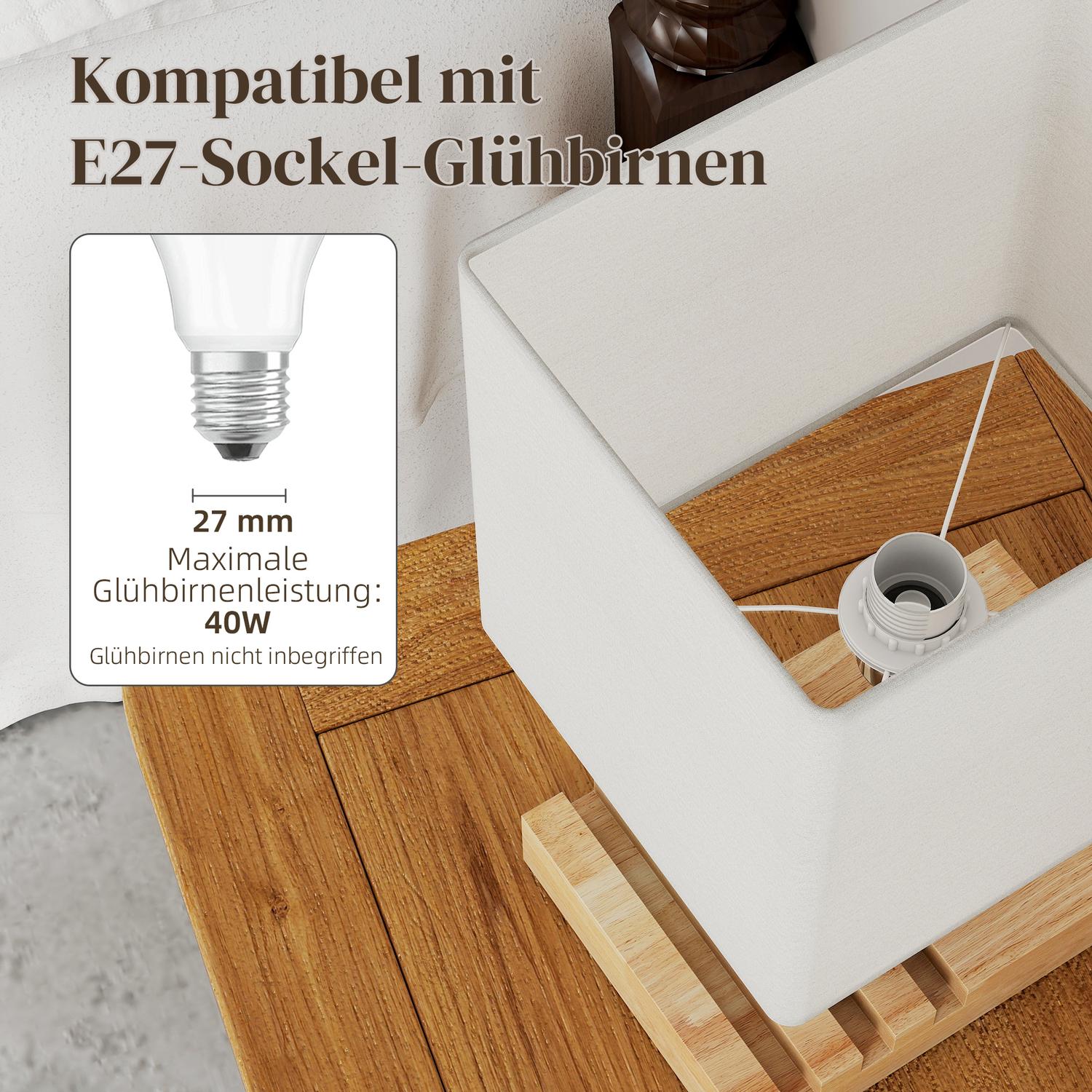Sänglampa med USB-portar, trä och tyg, vit