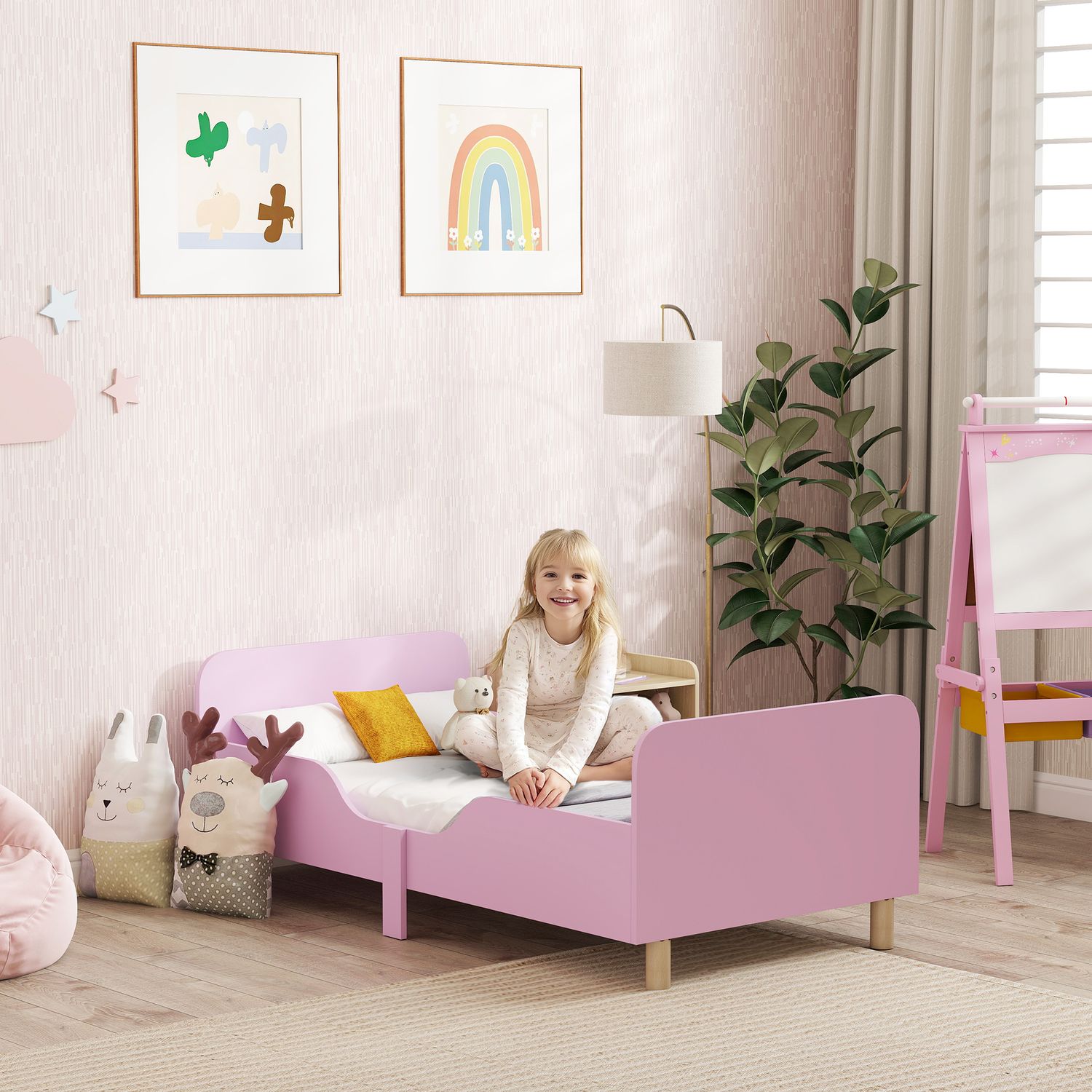 Sängstomme för småbarn med skyddsräcke, rosa MDF, 3-8 år