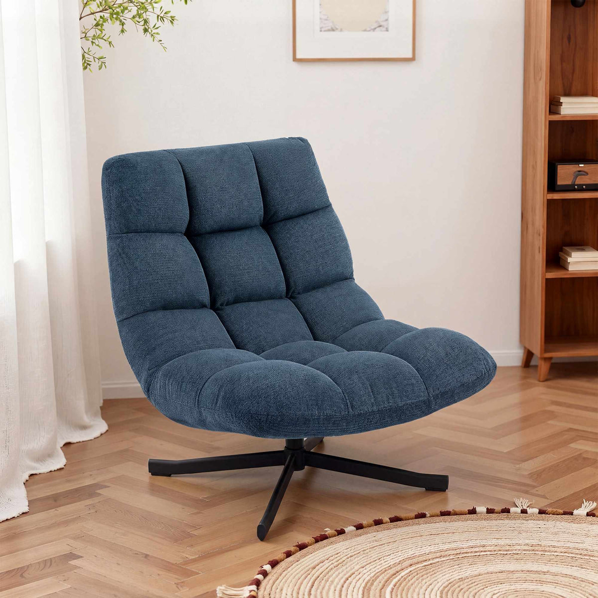 Snurrstol, armlös chenille, mörkblå