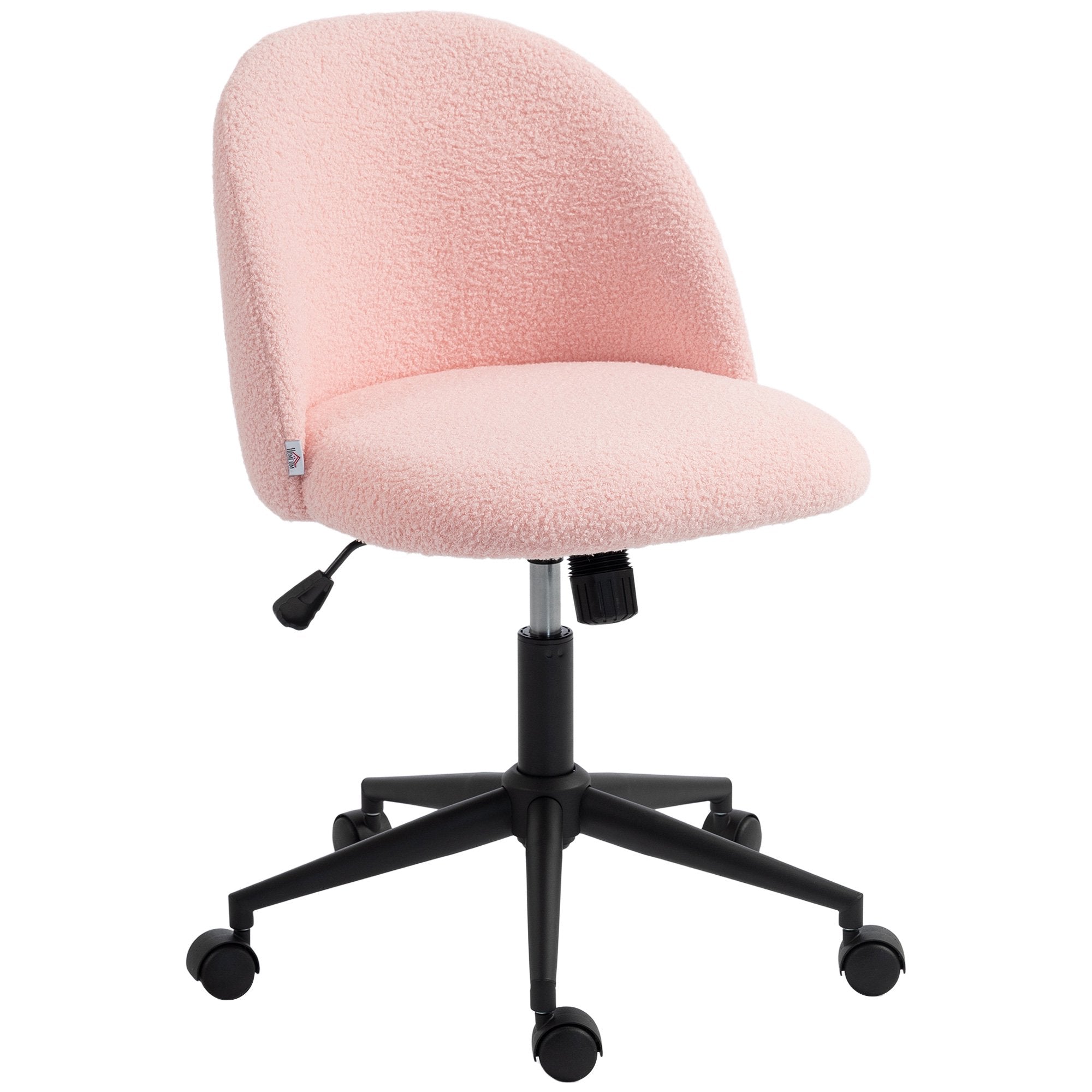 Snurrstol för kontor, rosa teddyfleece, höjdjusterbar