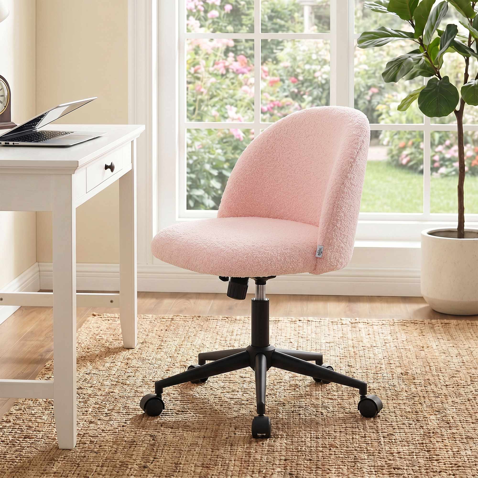 Snurrstol för kontor, rosa teddyfleece, höjdjusterbar