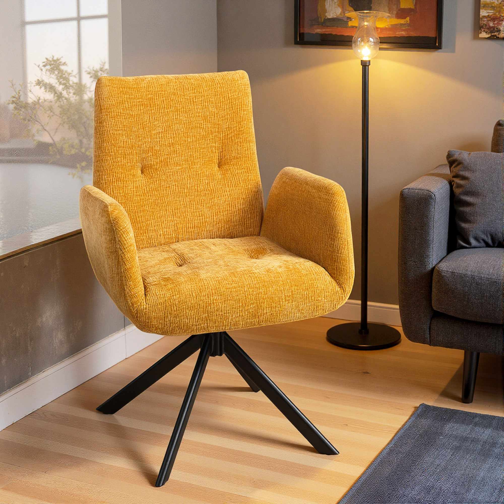 Snurrstol, modern design, gul, 120 kg kapacitet