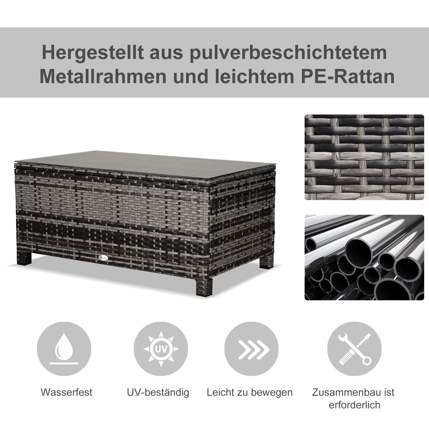Soffbord utomhus – Polyrattan, Grå, 85 x 50 x 39 Cm