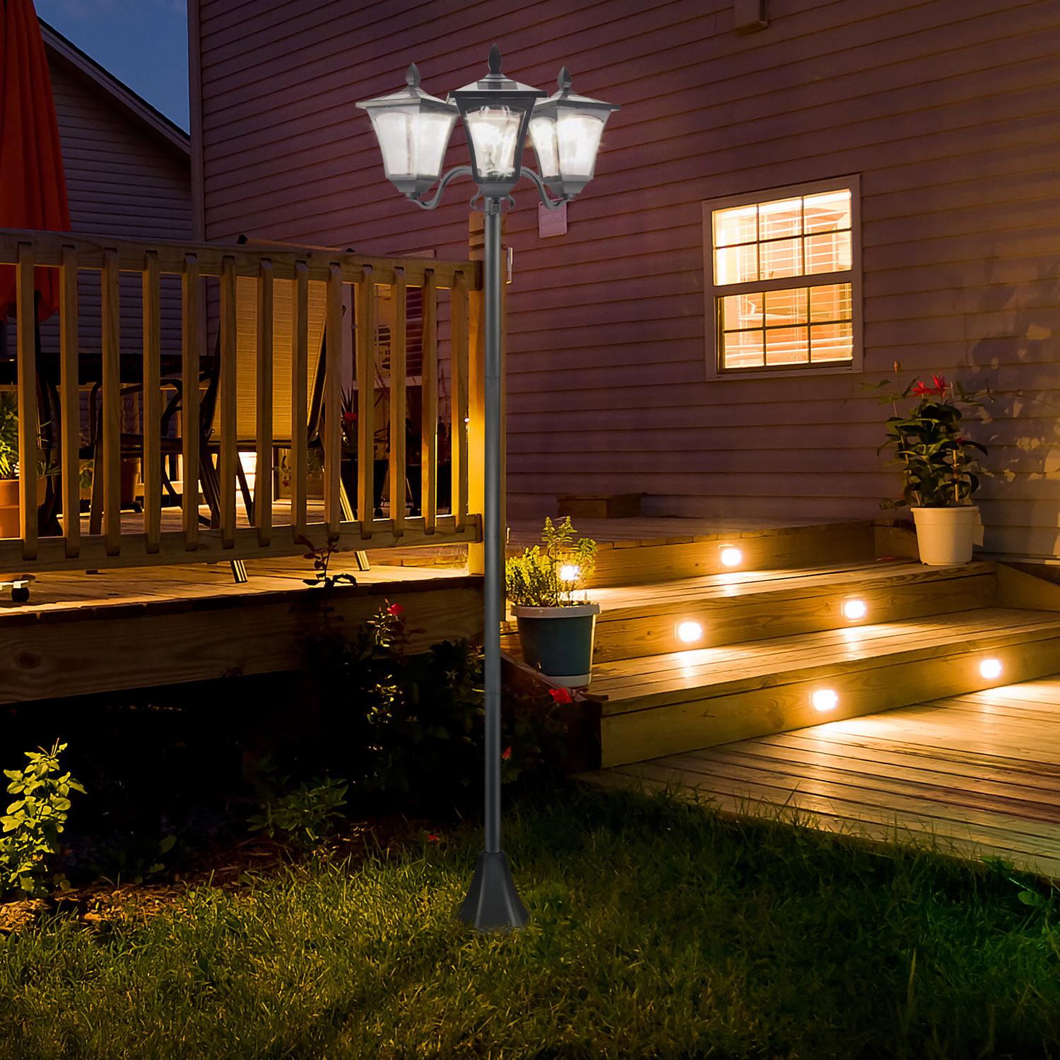 Solar Garden Path Light, 3 lågor, rostfritt stål, LED