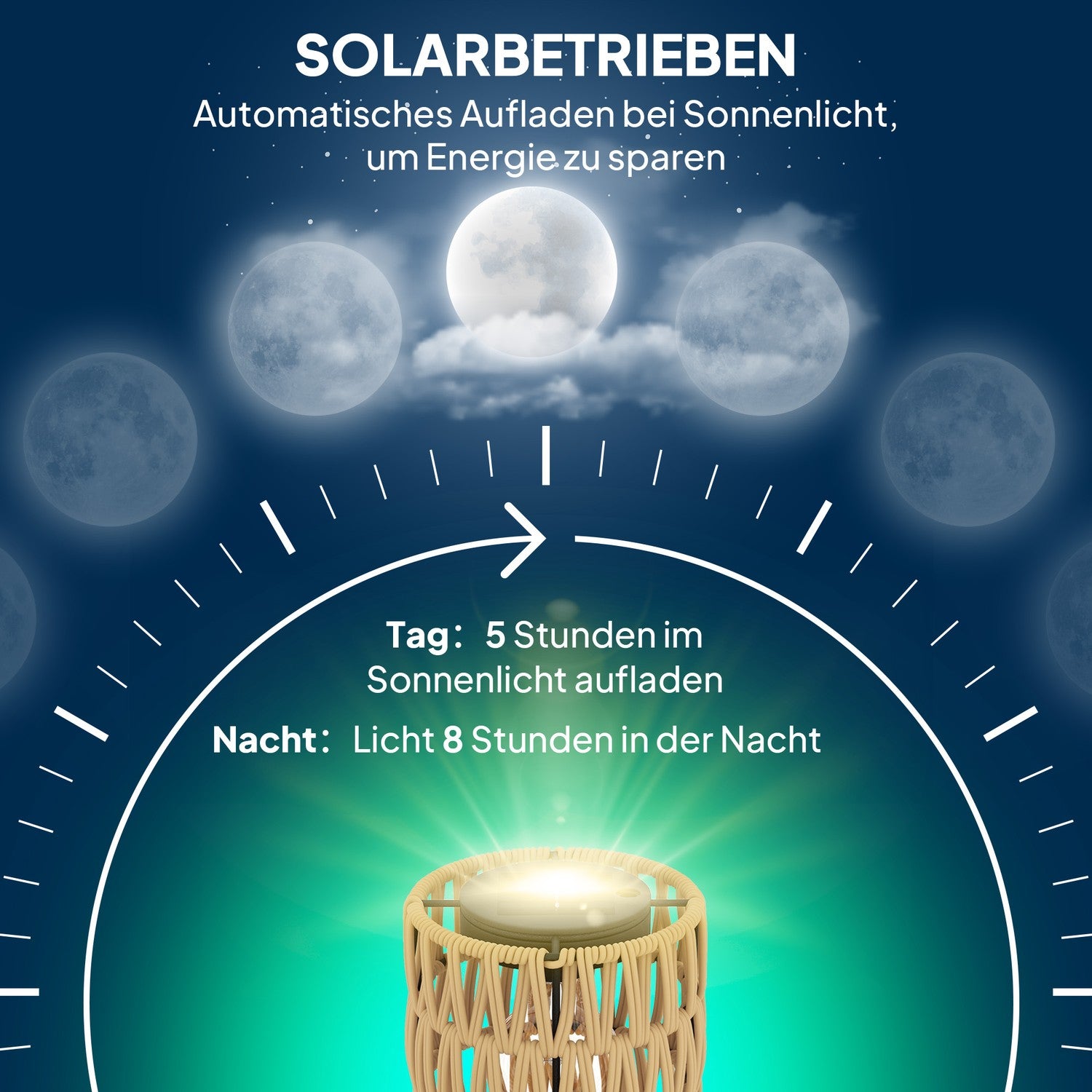 Solar golvlampa, rotting, Boho Style, utomhus, IP44 vattentät