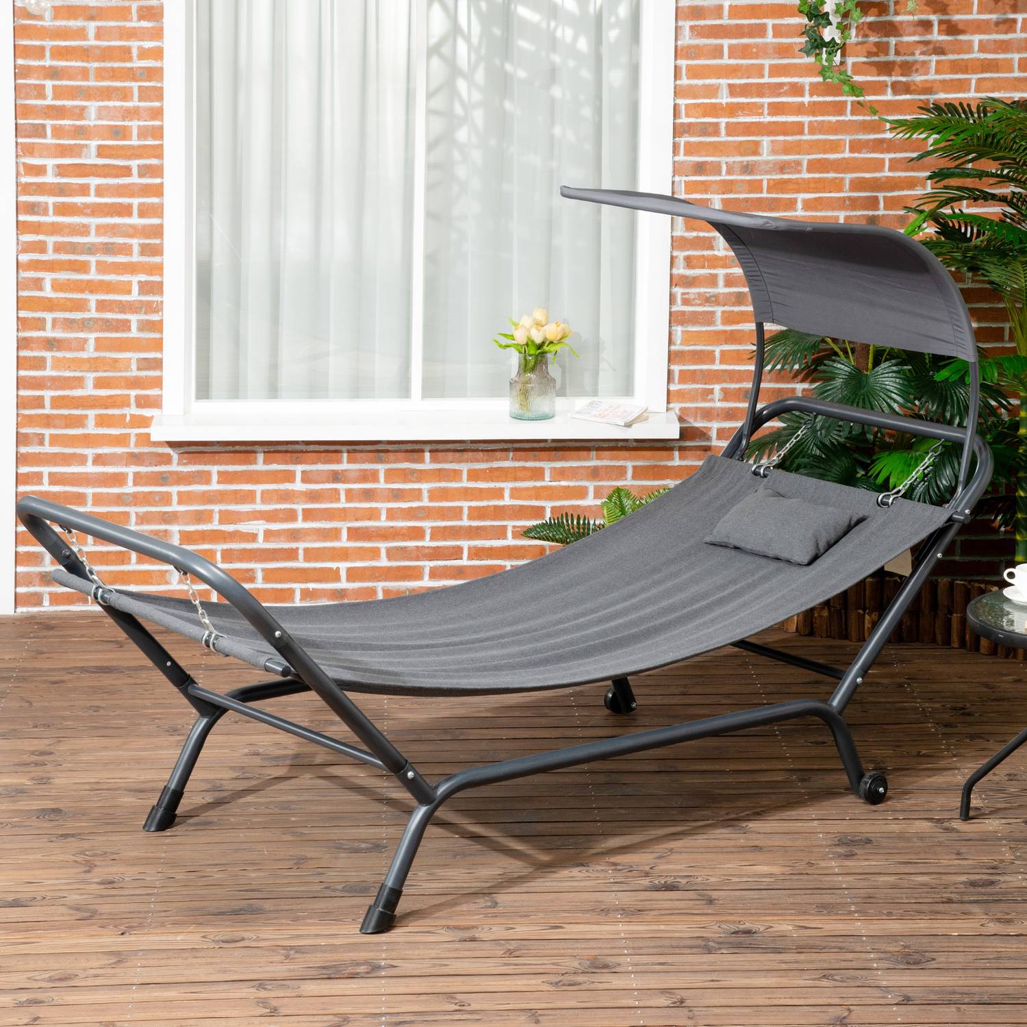 Solstol med tak, dyna, 240x92x148cm, mörkgrå