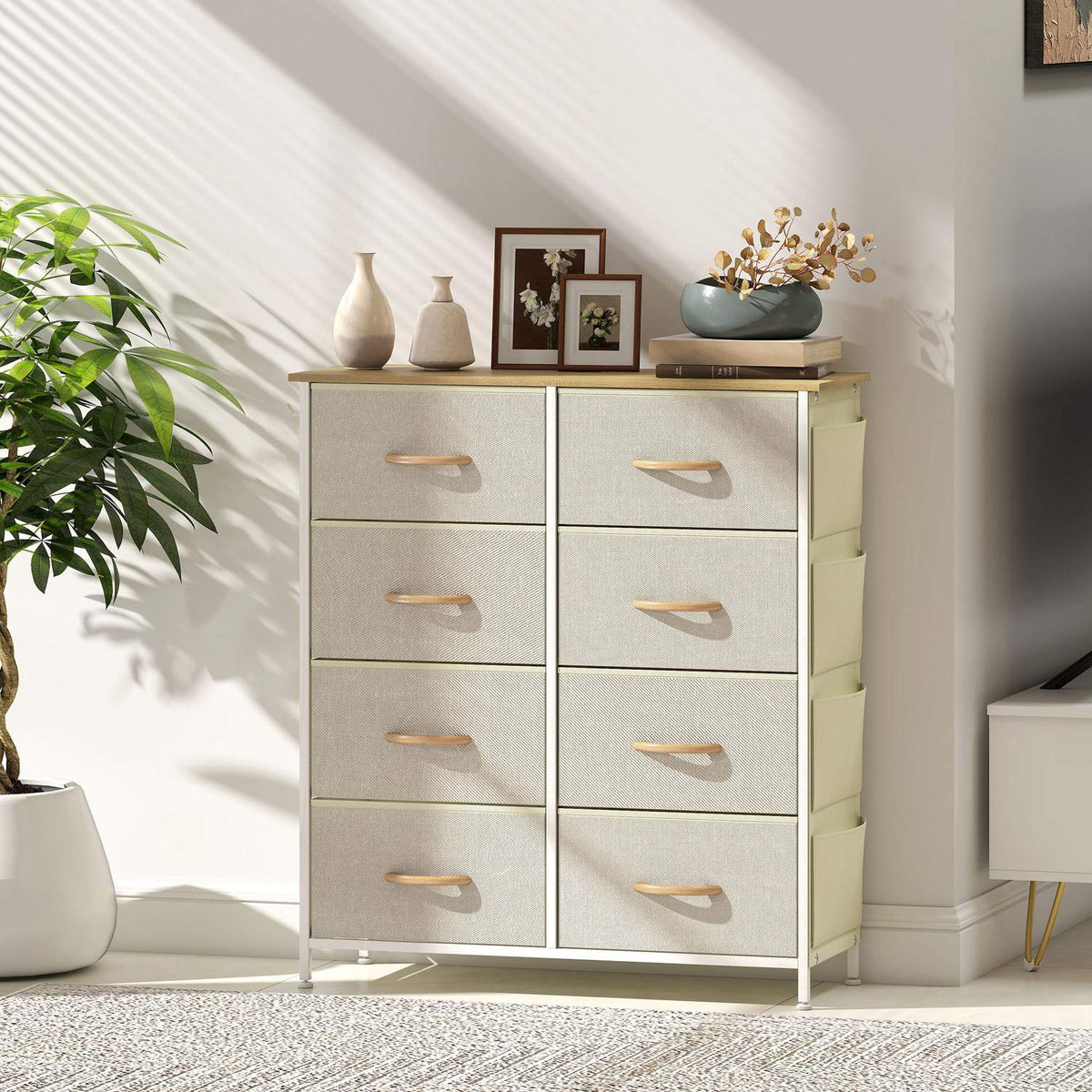 Sovrumsbyrå med 8 tyglådor, Stålstomme, Beige