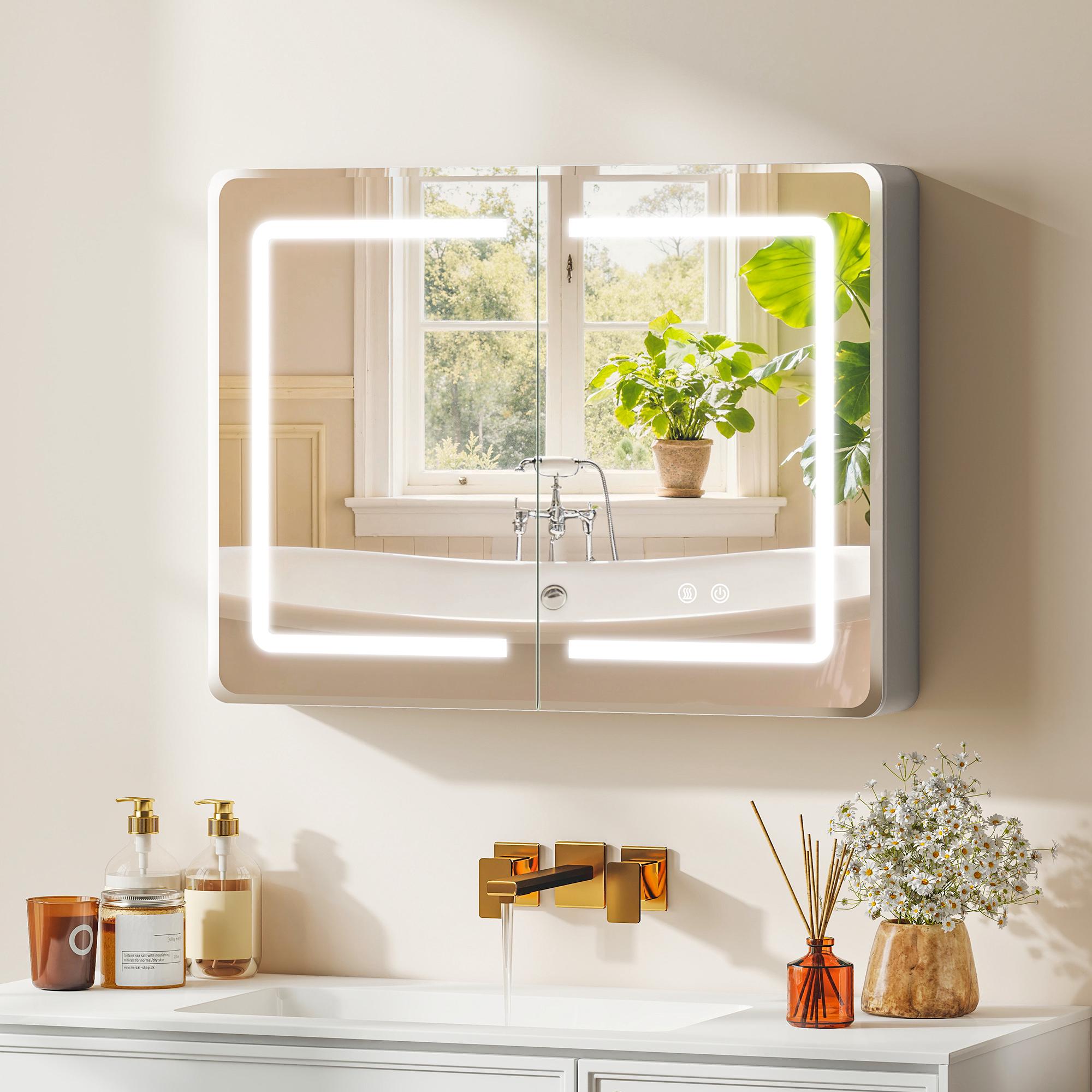 Spegelskåp för badrum med LED, imfri, 80 x 60 cm