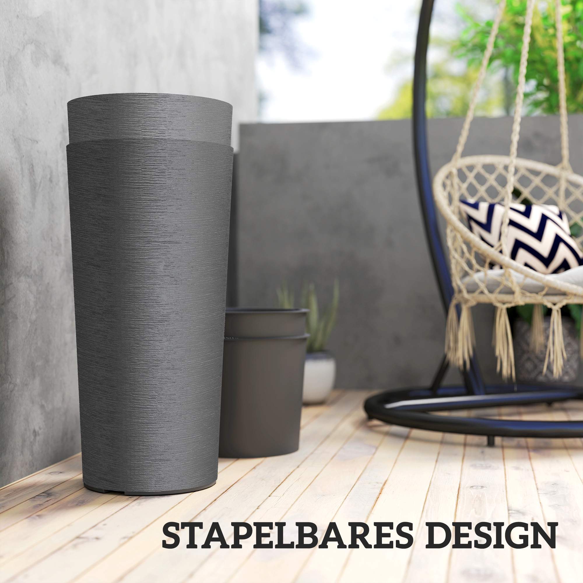 Stapelbara krukor med dränering, 60 cm, mörkgrå