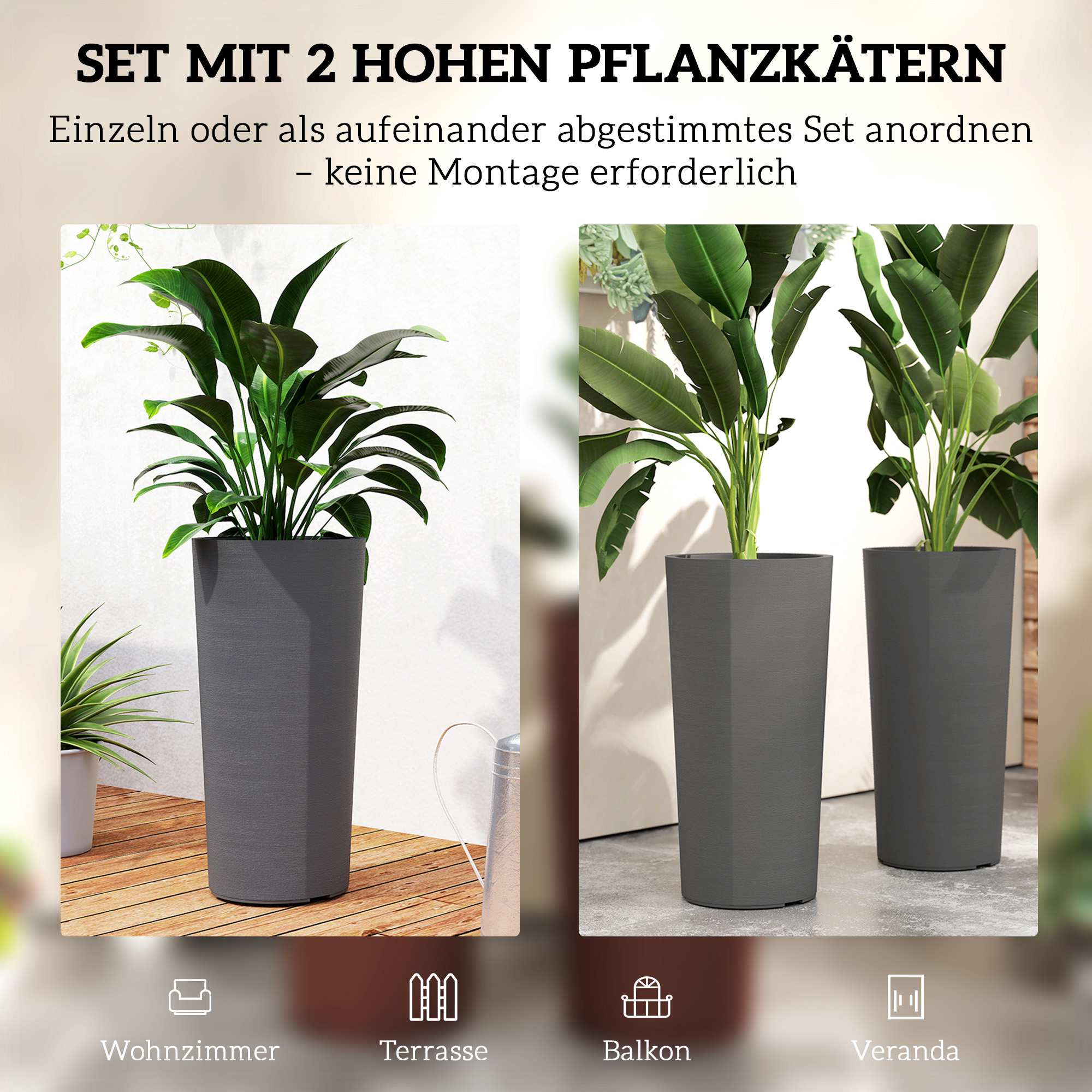 Stapelbara krukor med dränering, 60 cm, mörkgrå