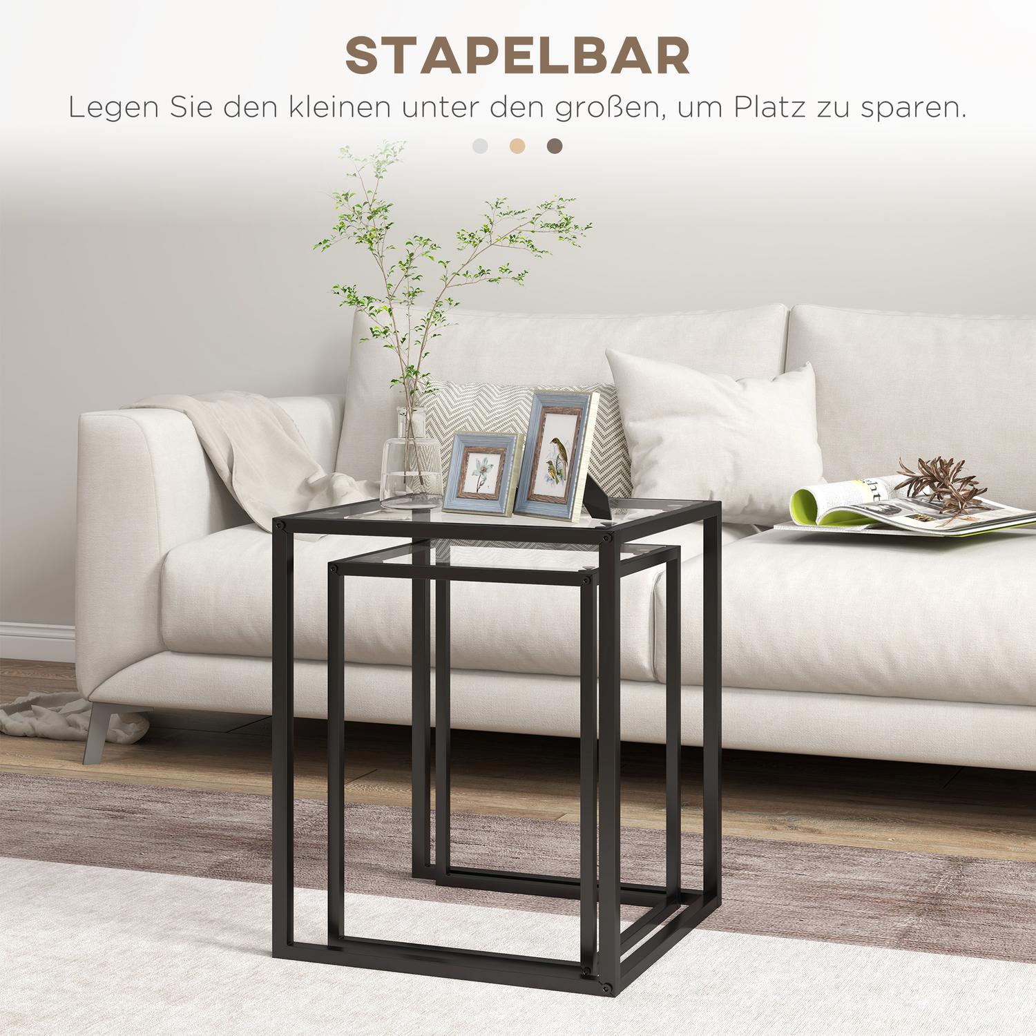 Stapelbara sidobord, stålben, svart, modern design