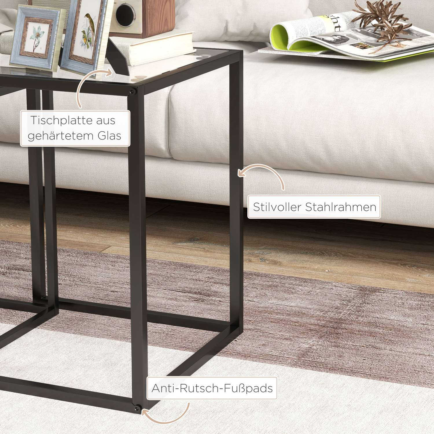 Stapelbara sidobord, stålben, svart, modern design