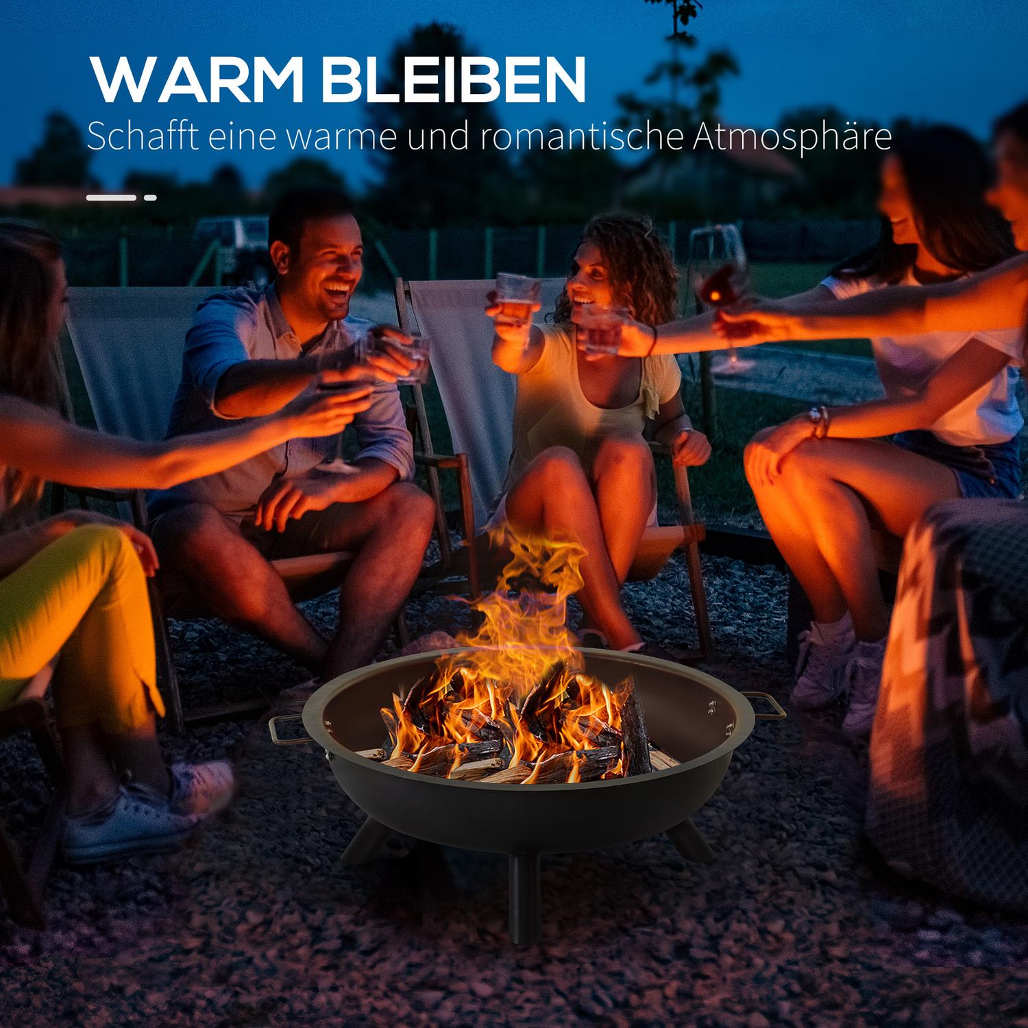 Steel Fire Pit Bowl med Poker – Rund, Svart, 79cm