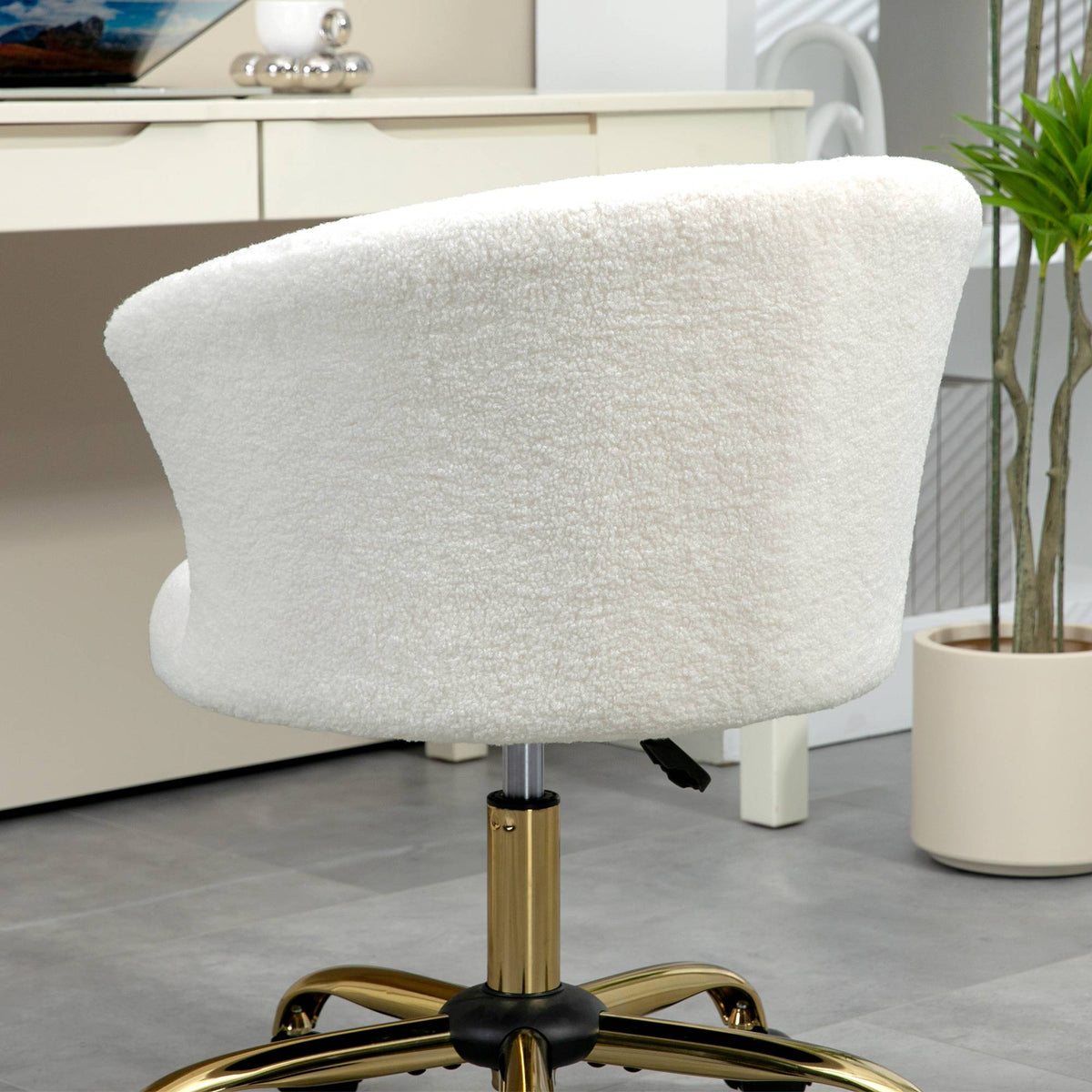 Ställbar kontorsstol, Teddy Fleece, 58x56x68-76 cm, Vit