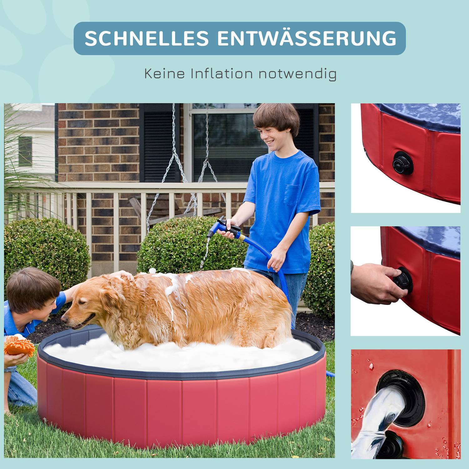 Stor PVC-paddlingpool för hund, Ø140x30 cm, Röd