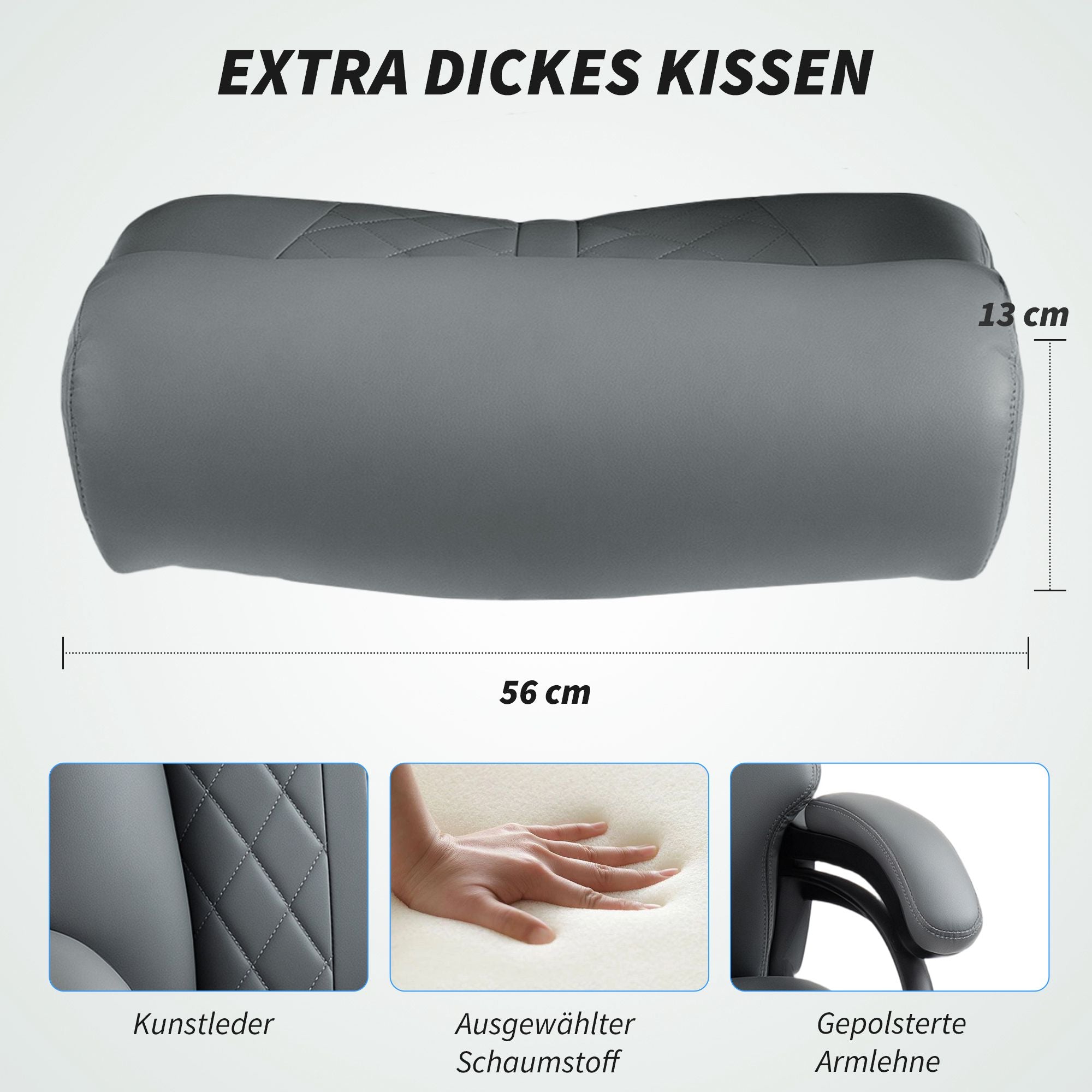Stor och hög kontorsstol, PU-läder, 150 kg, antracit