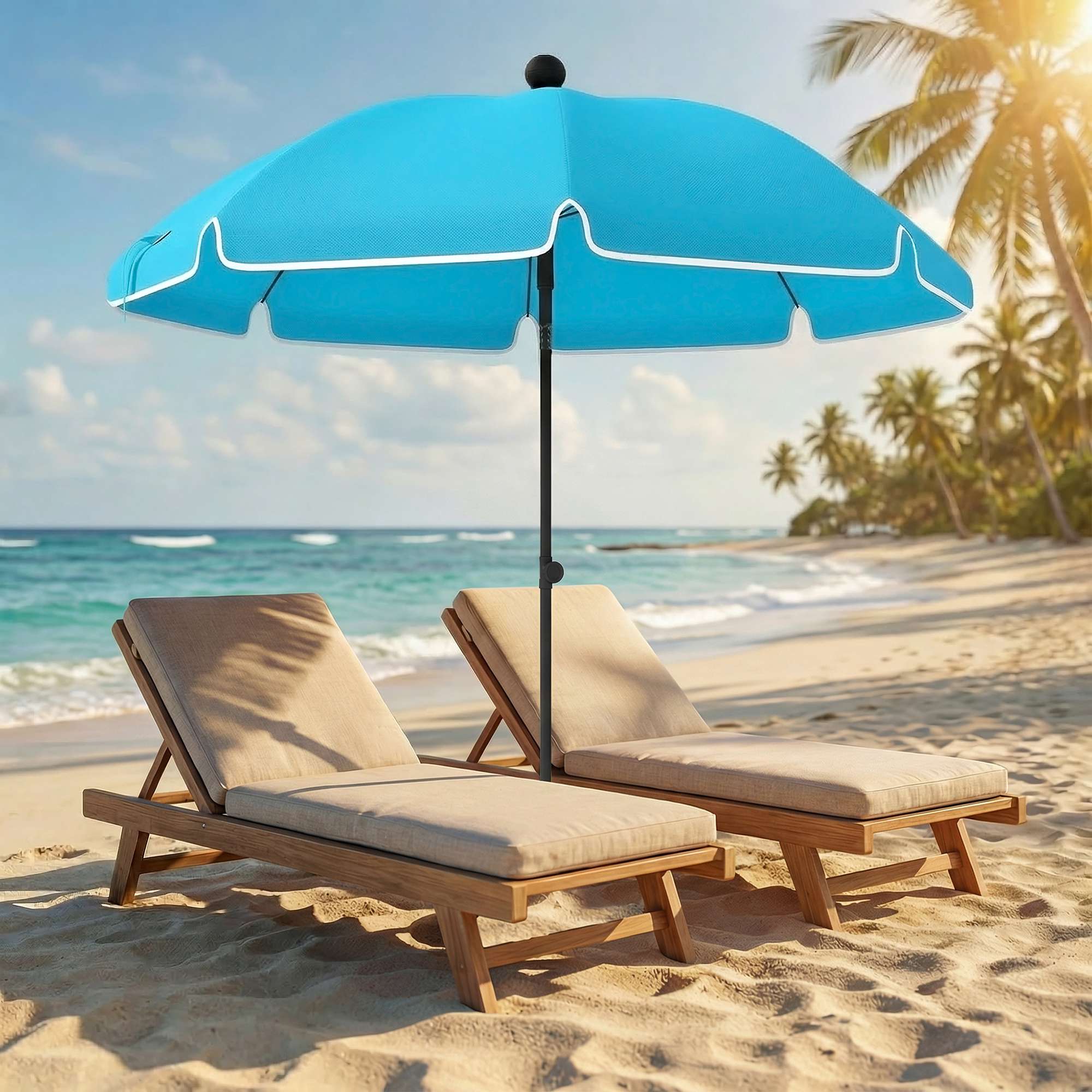 Strandparasoll, 150 cm, justerbar lutning, sandankare, blå
