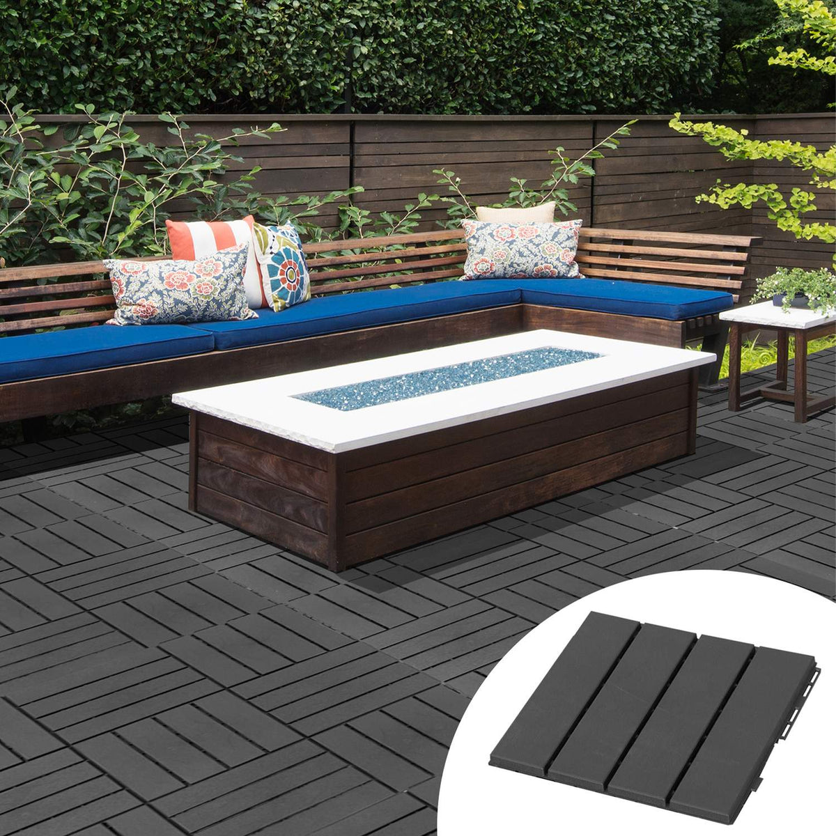 Dalles clipsables en plastique noir pour balcon & terrasse, lot de 9, 30x30 cm