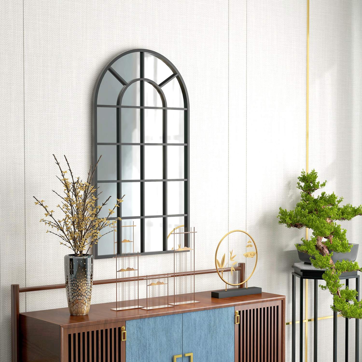 Svart metallram väggspegel, 110 x 62 cm, mångsidig hängspegel
