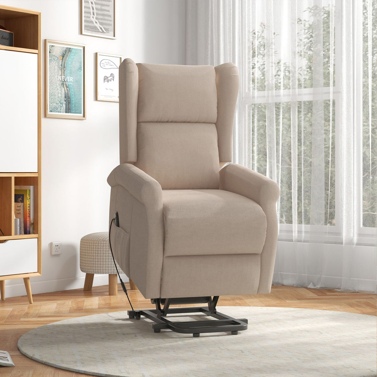 Fauteuil TV avec releveur électrique et inclinaison verrouillable, crème