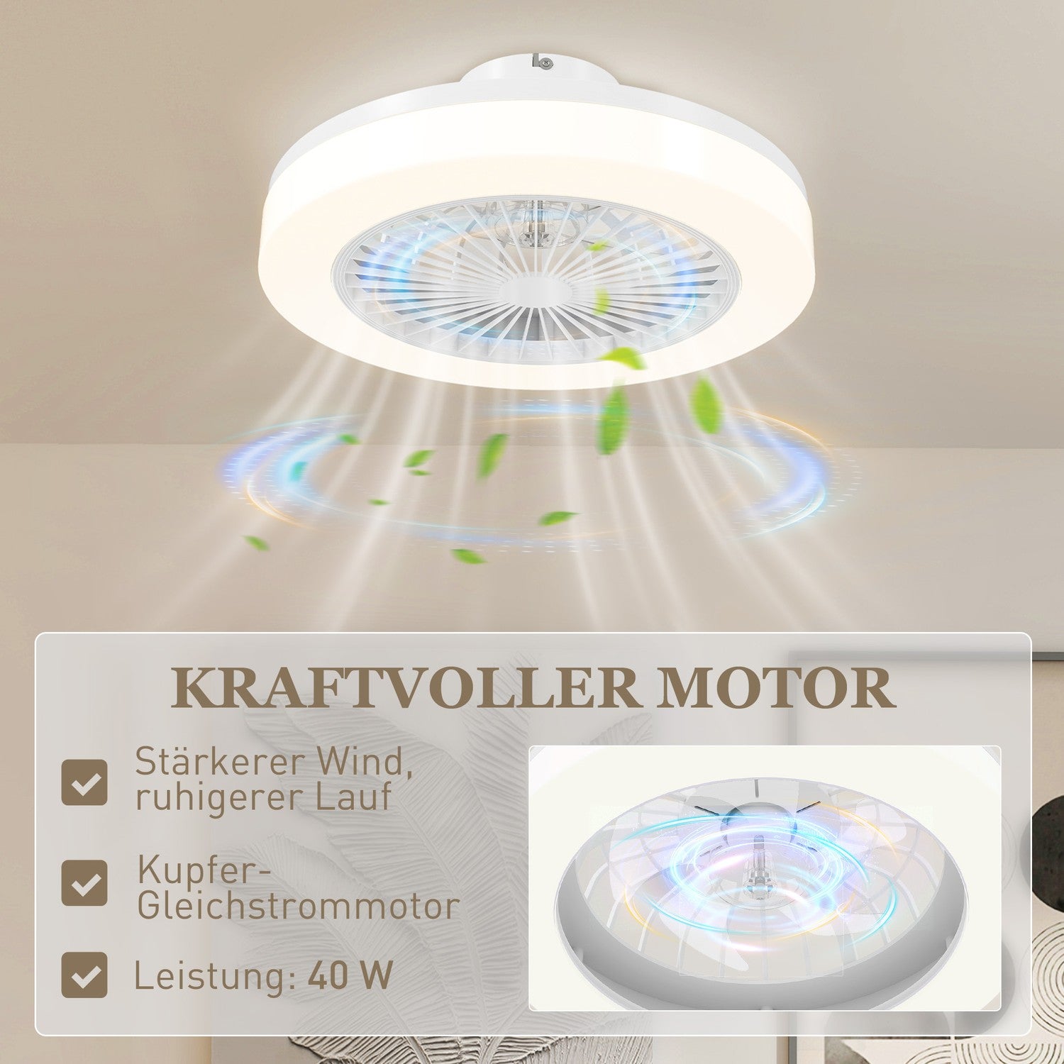 Takfläkt med LED-ljus, fjärrkontroll, dimbar, 6 hastigheter