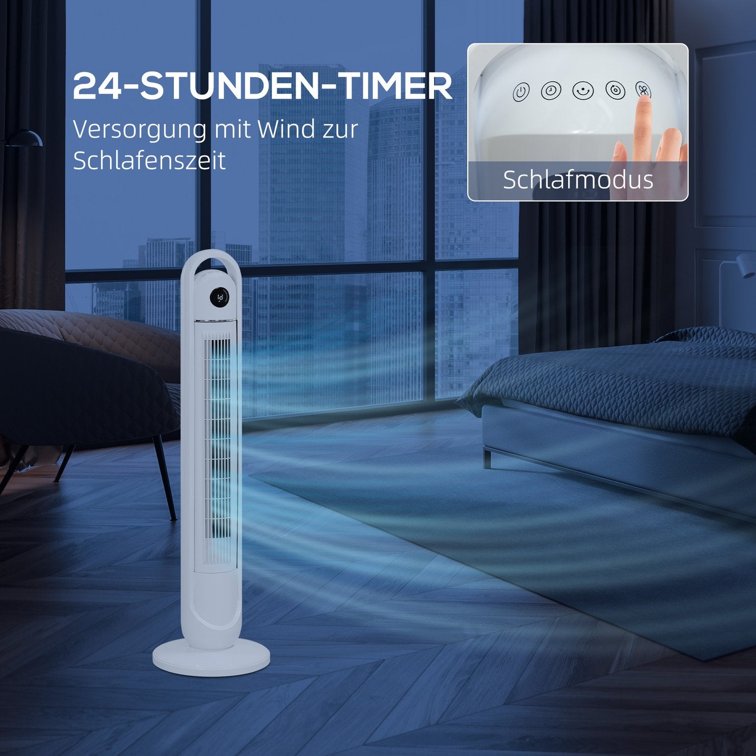 Tornfläkt med fjärrkontroll, 3 hastigheter, 24H timer, LCD-skärm