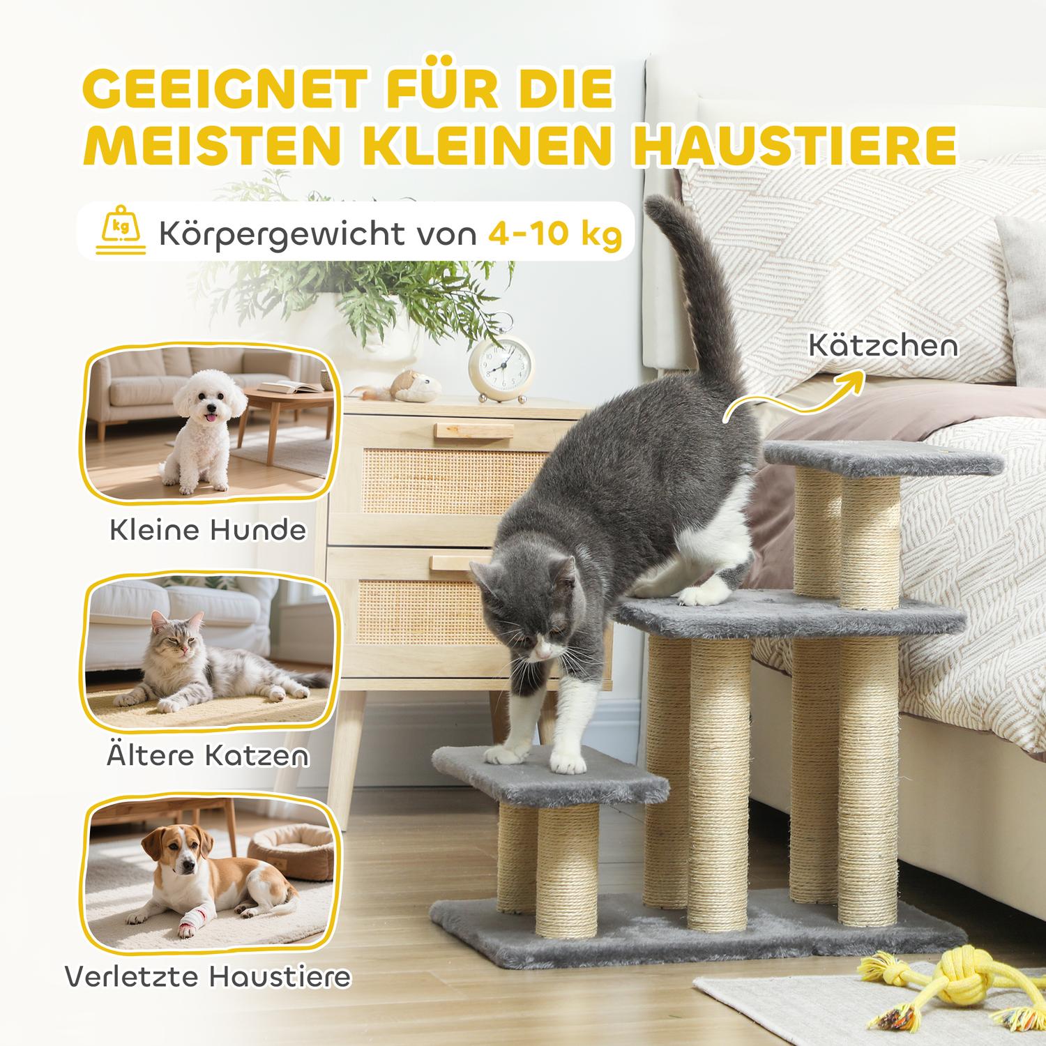 Trappa för husdjur, 3 steg, 54 cm, klösträd i sisal