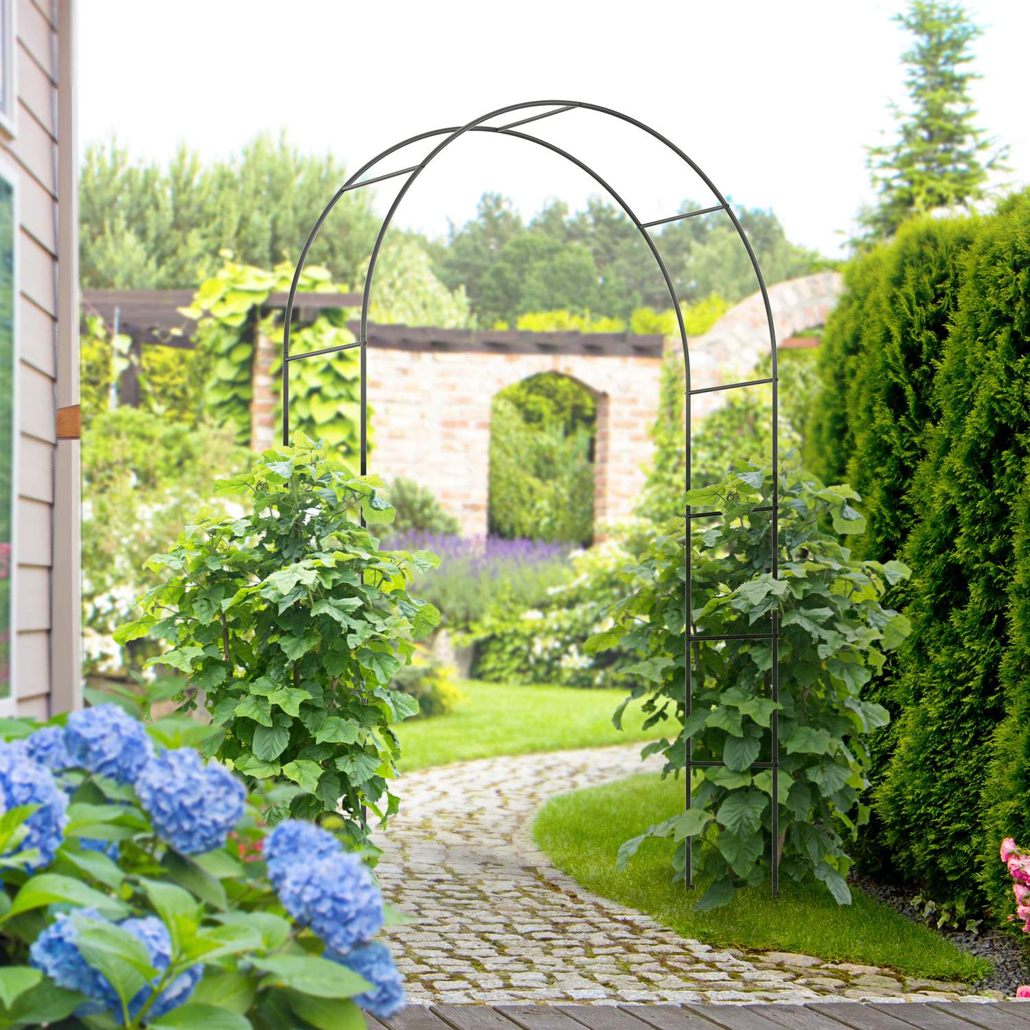 Trädgårdsbåge i metall för klätterväxter – Svart, 140x40x240 cm