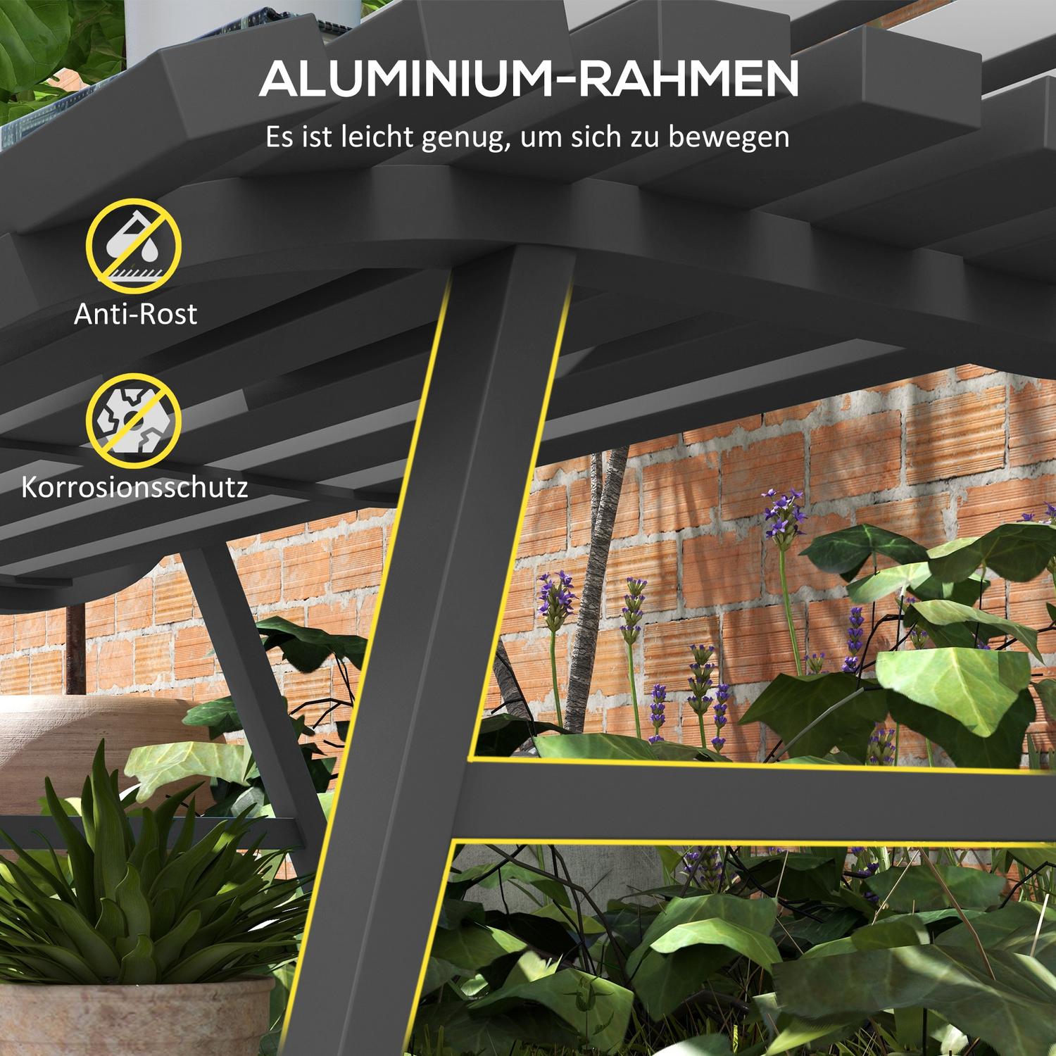 Trädgårdsbänk i aluminium utomhus, 2-sits med ryggstöd, grå