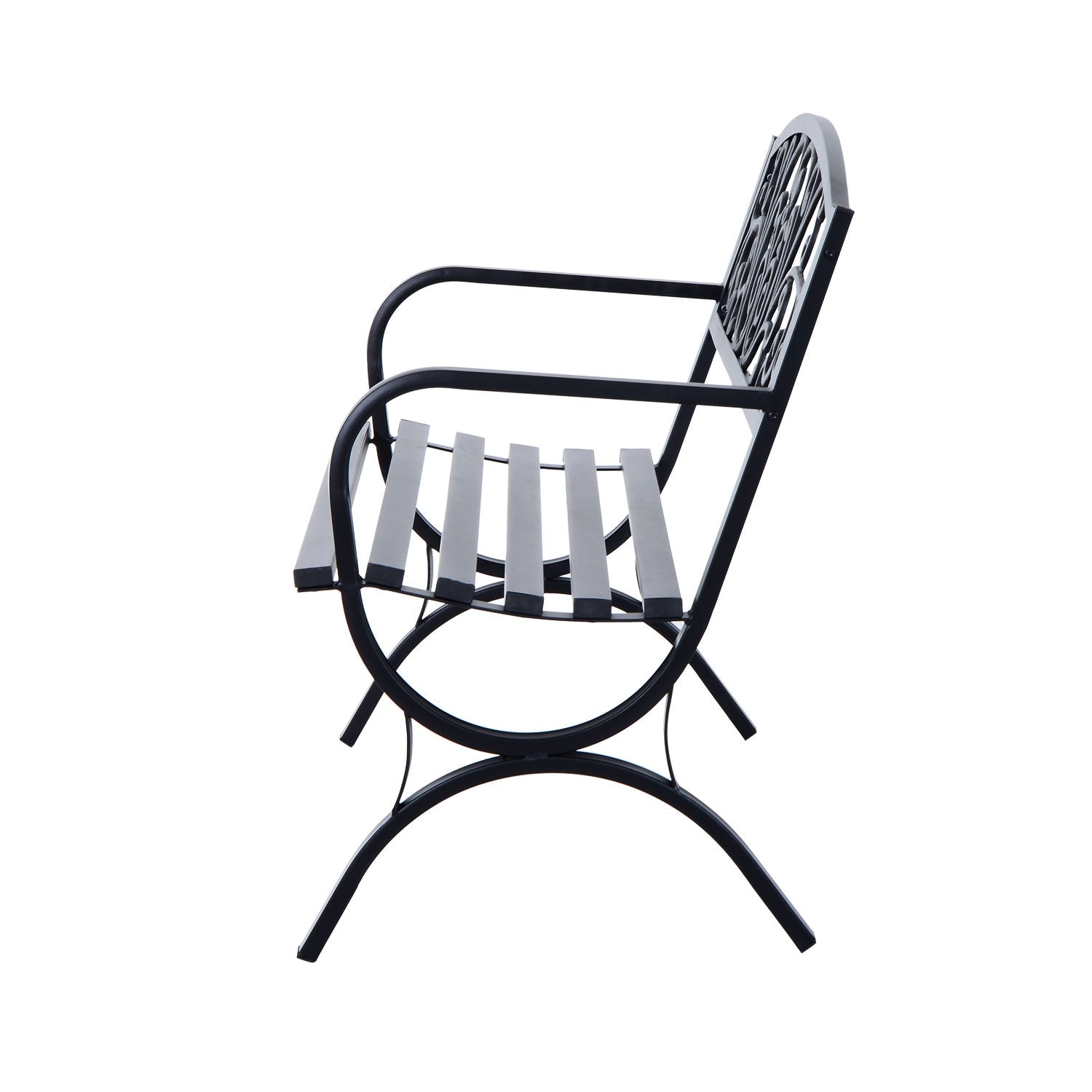 Trädgårdsbänk i metall, 2-sits, svart, 127x60x85 cm