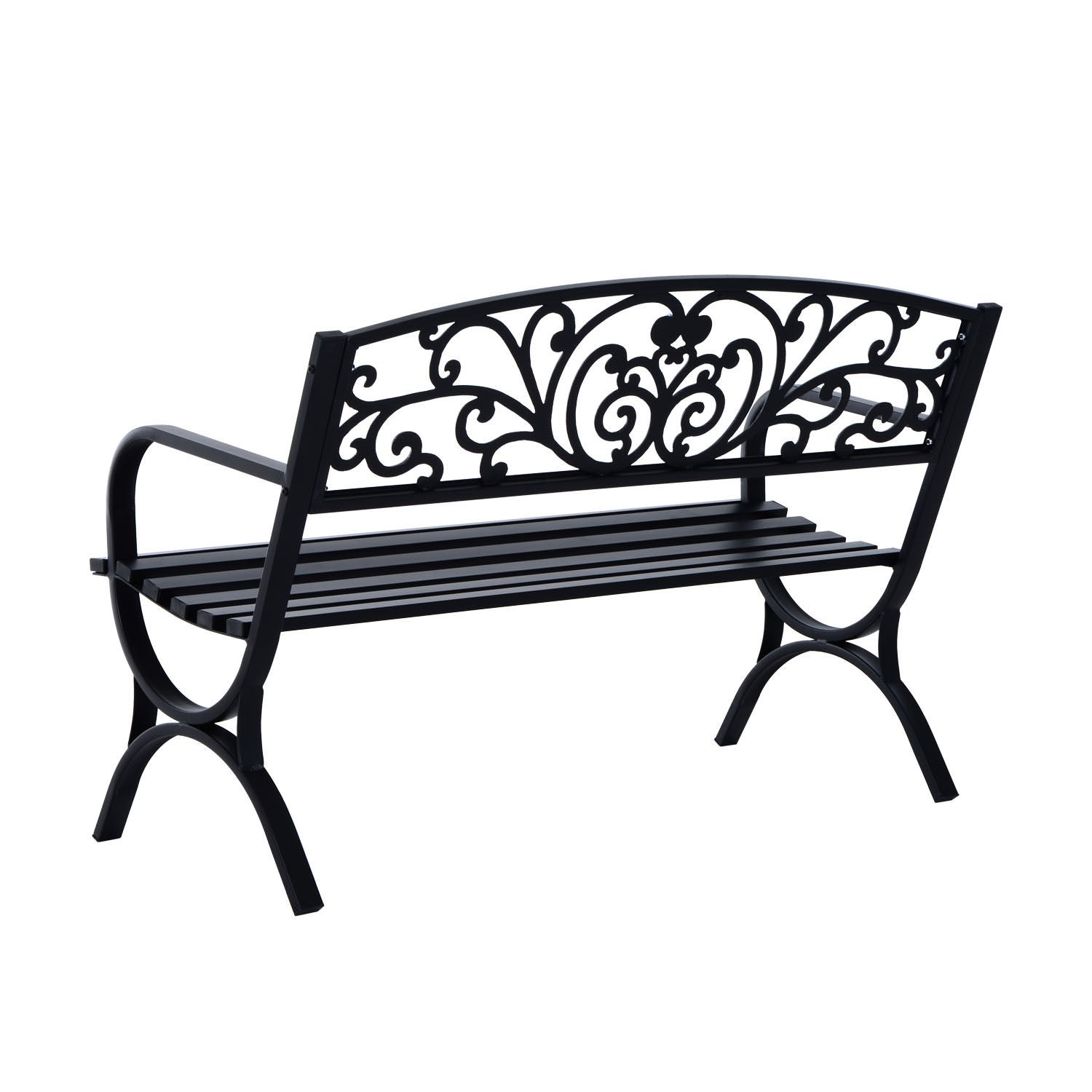 Trädgårdsbänk i metall, 2-sits, svart, 127x60x85 cm