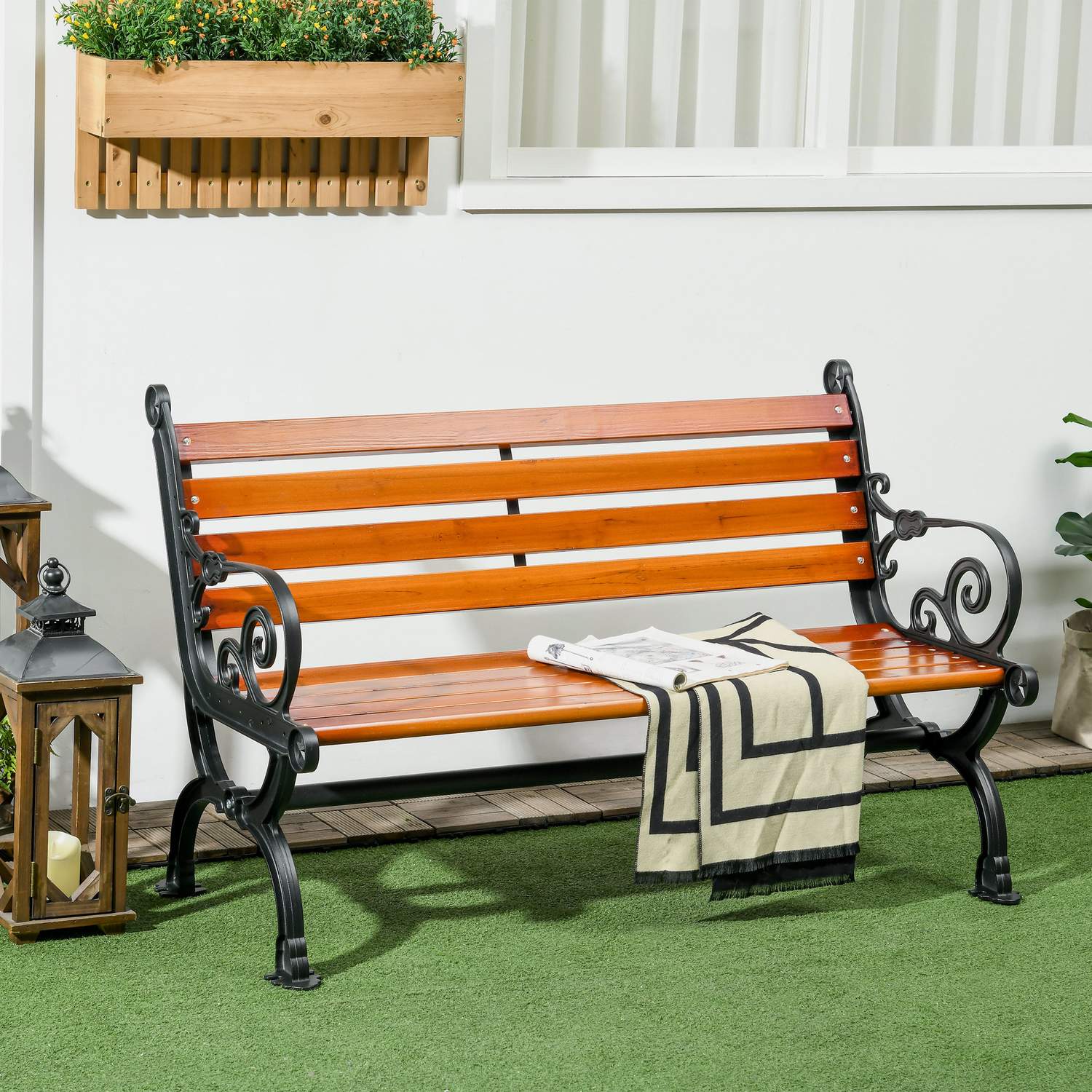 Trädgårdsbänk i teak med armstöd, väderbeständig, 2-sits