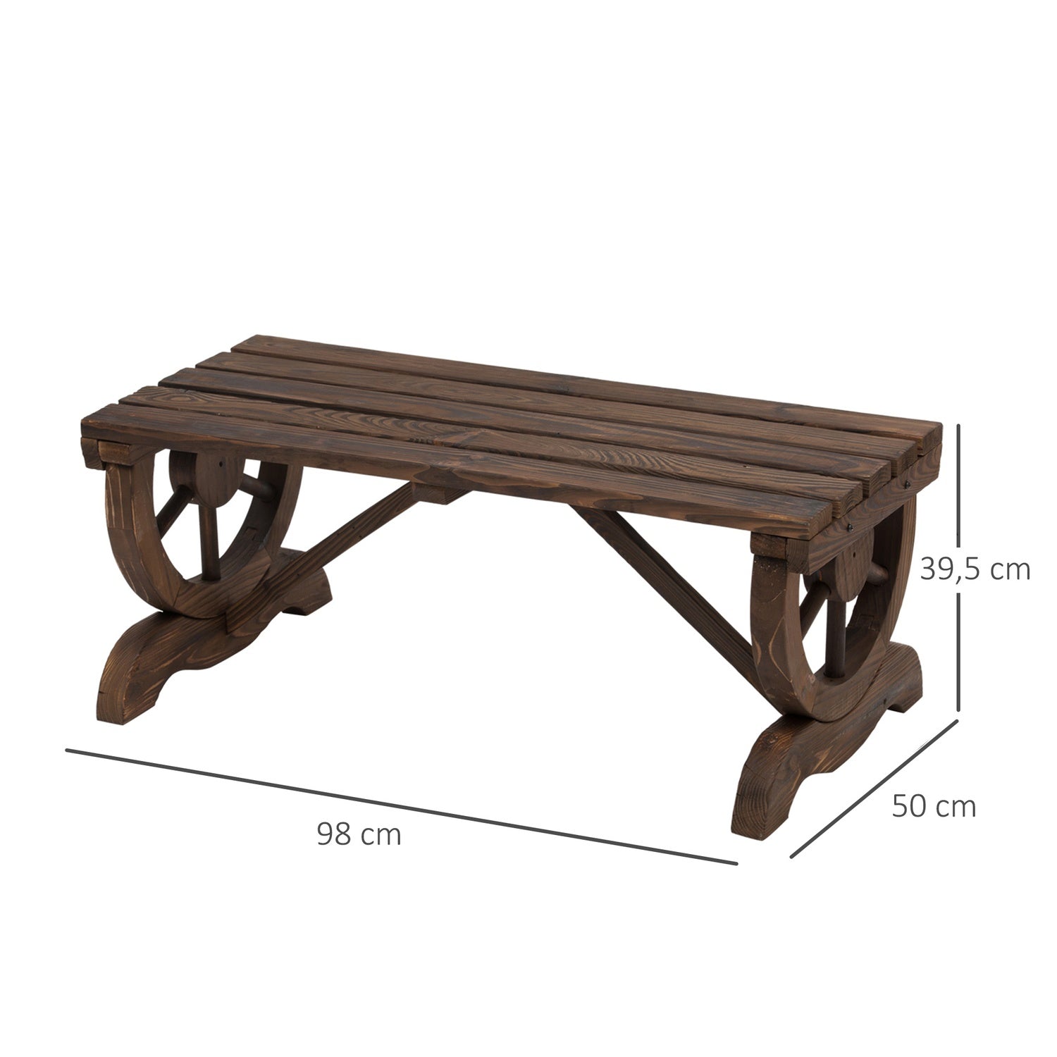 Trädgårdsbänk i trä, väderbeständig rustik design, 98 x 50 x 39,5 cm