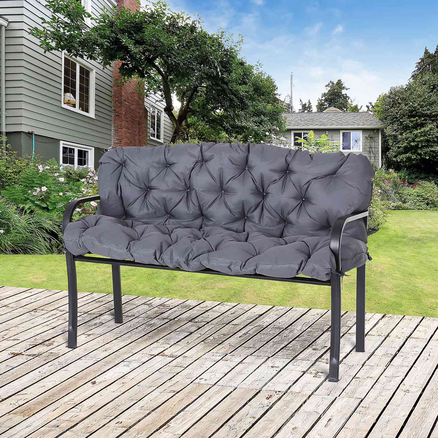 Trädgårdsbänkkuddset, bomull, mörkgrå, 150x98x8 cm
