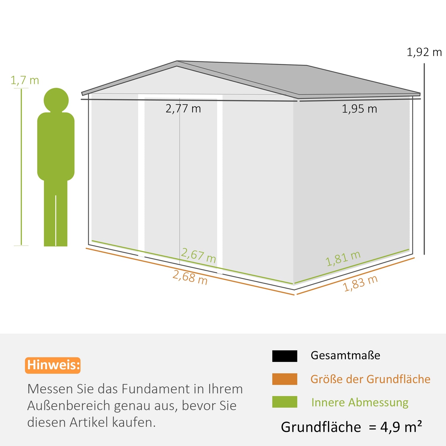 Trädgårdsbod i galvaniserat stål 4,9 m², väderbeständig, ljusbrun
