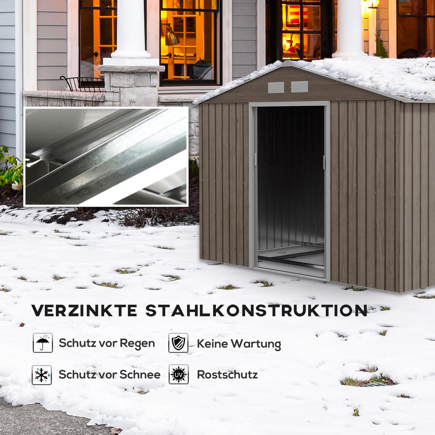 Trädgårdsbod i galvaniserat stål 4,9 m², väderbeständig, ljusbrun