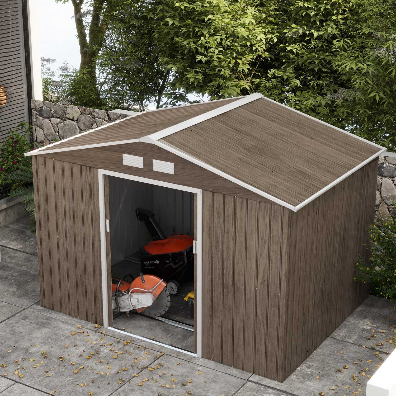 Trädgårdsbod i galvaniserat stål 4,9 m², väderbeständig, ljusbrun