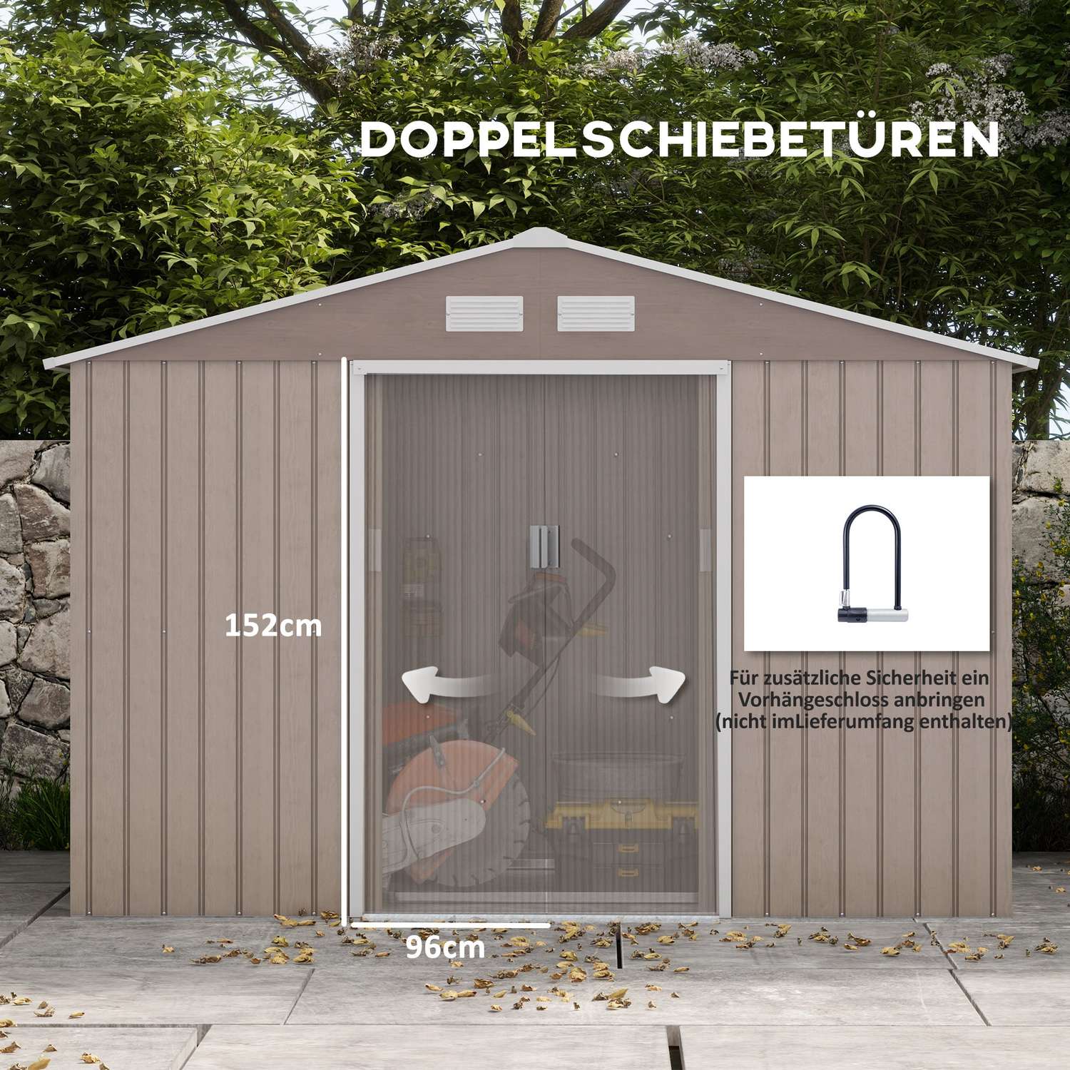 Trädgårdsbod i galvaniserat stål 4,9 m², väderbeständig, ljusbrun
