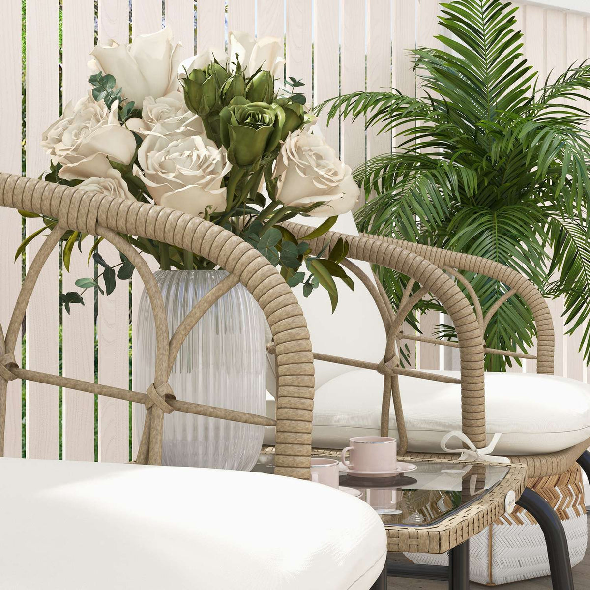 Set de chaises à bascule de jardin avec coussins – 3 pièces